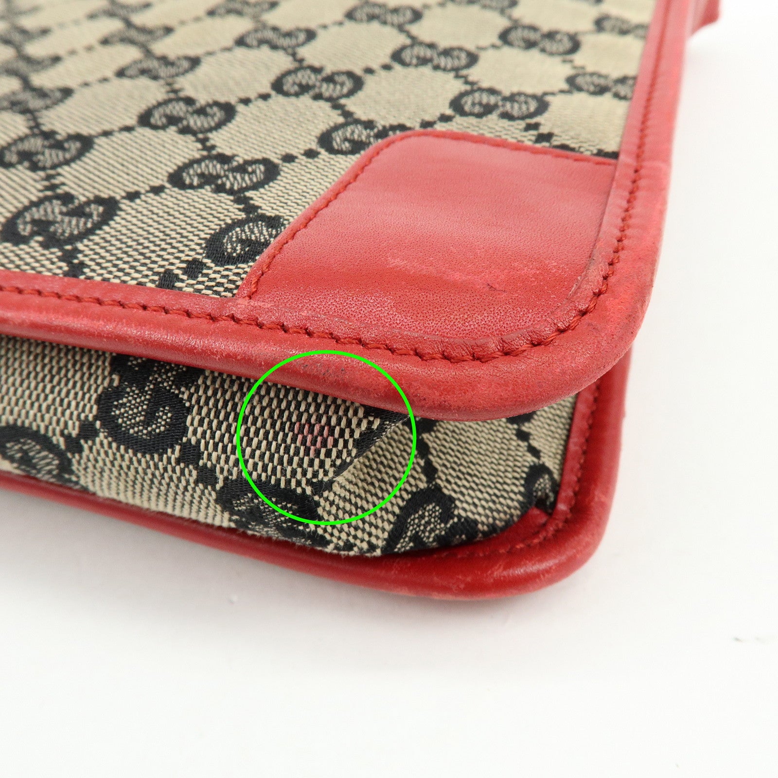 GUCCI GG Canvas Leather Shoulder Bag Beige Red 001・4206・001998