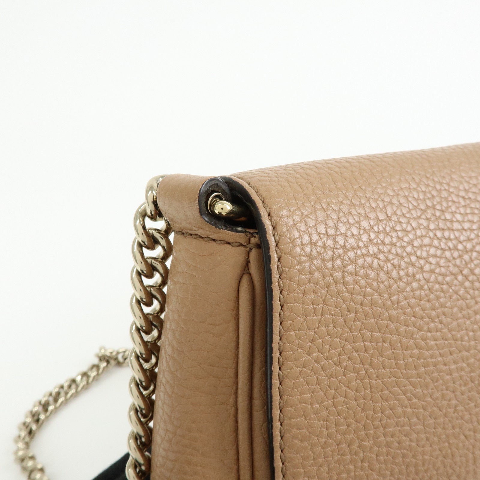 GUCCI SOHO Leather Chain Shoulder Bag Crossbody Bag Beige 536224