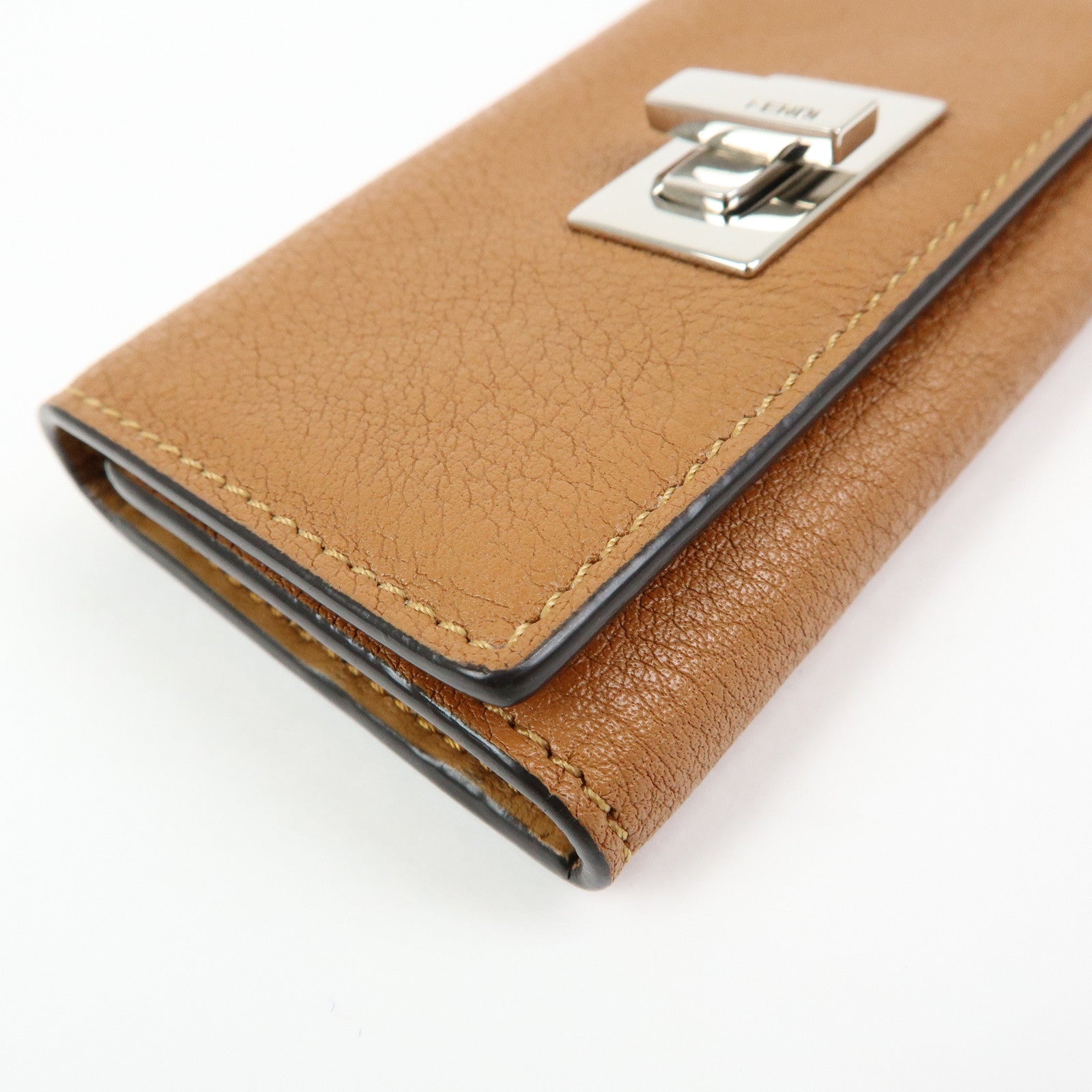 FENDI Peekaboo Leather Key Case Key Holder Brown 8AP159