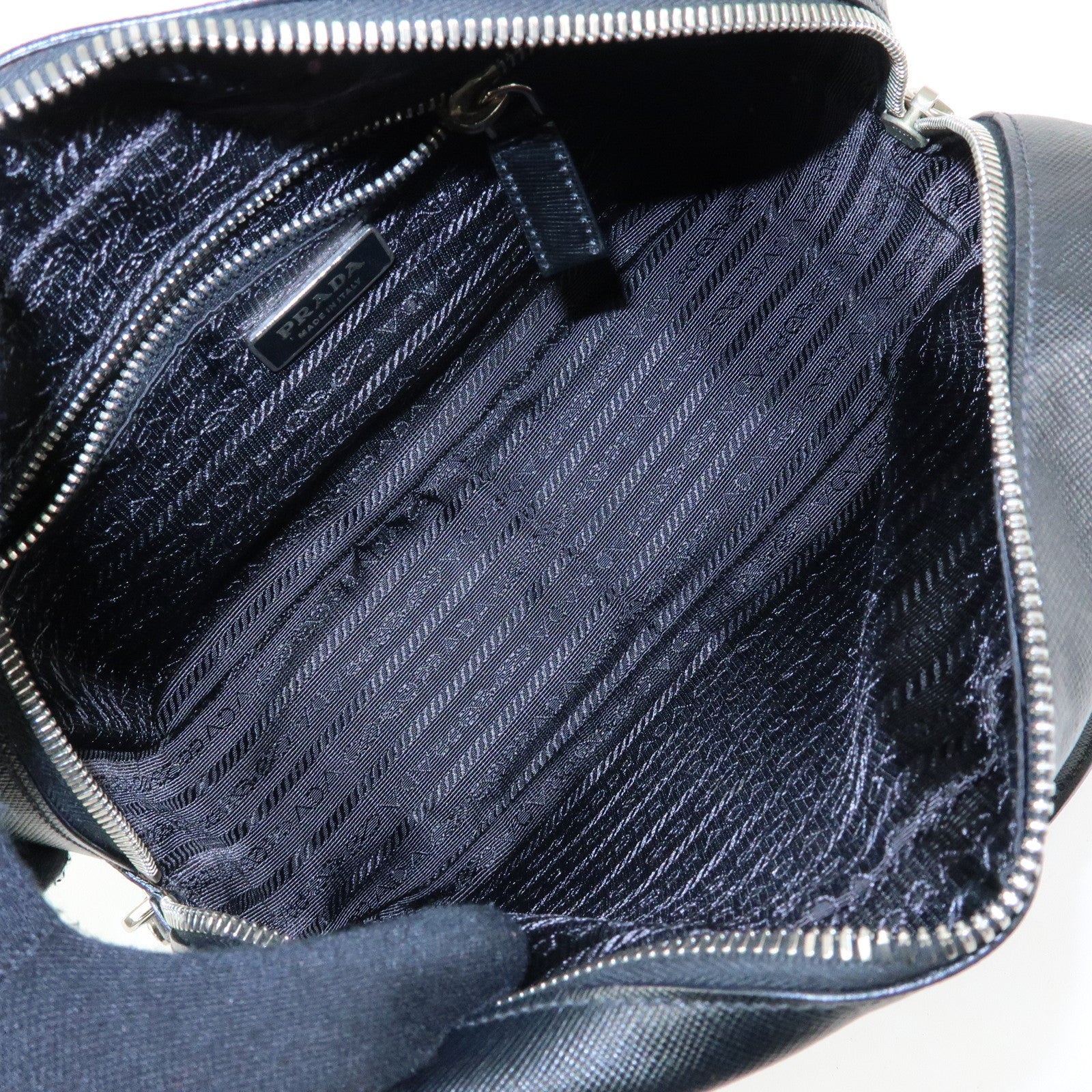 PRADA Triangle Logo Saffiano Leather Hand Bag Boston Bag Black