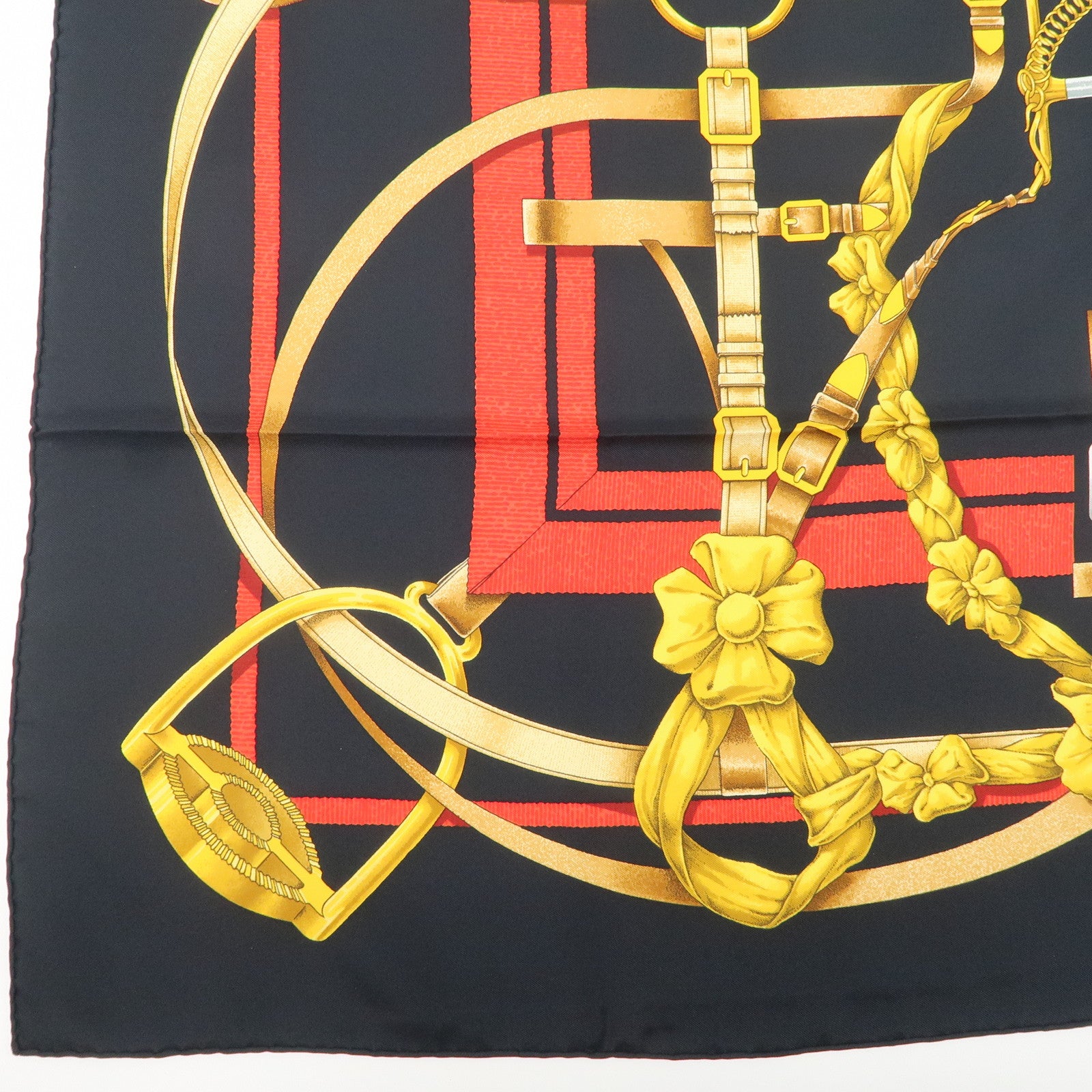 HERME Carre 90 Silk 100% Scarf Grand Manege Black Yellow