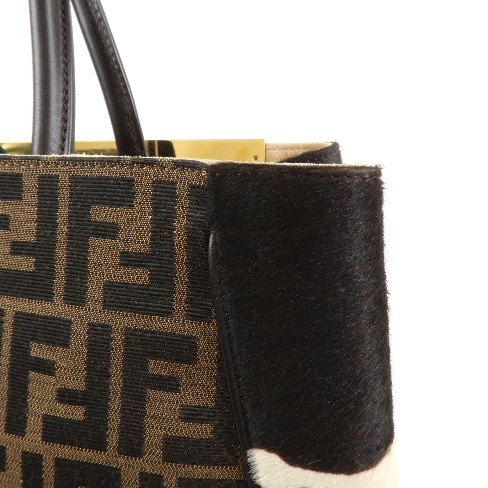 FENDI Zucca Canvas Unborn Calf Toujours Cow Print Tote Bag 8BH251