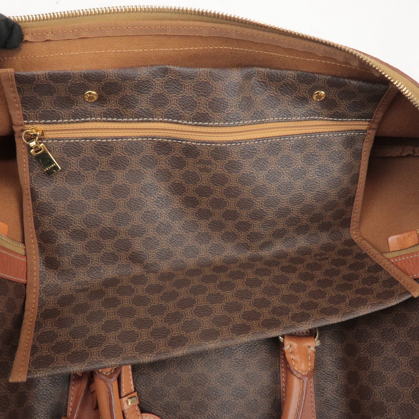 CELINE Macadam PVC Leather 2Way Boston Bag Hand Shoulder Bag Brown