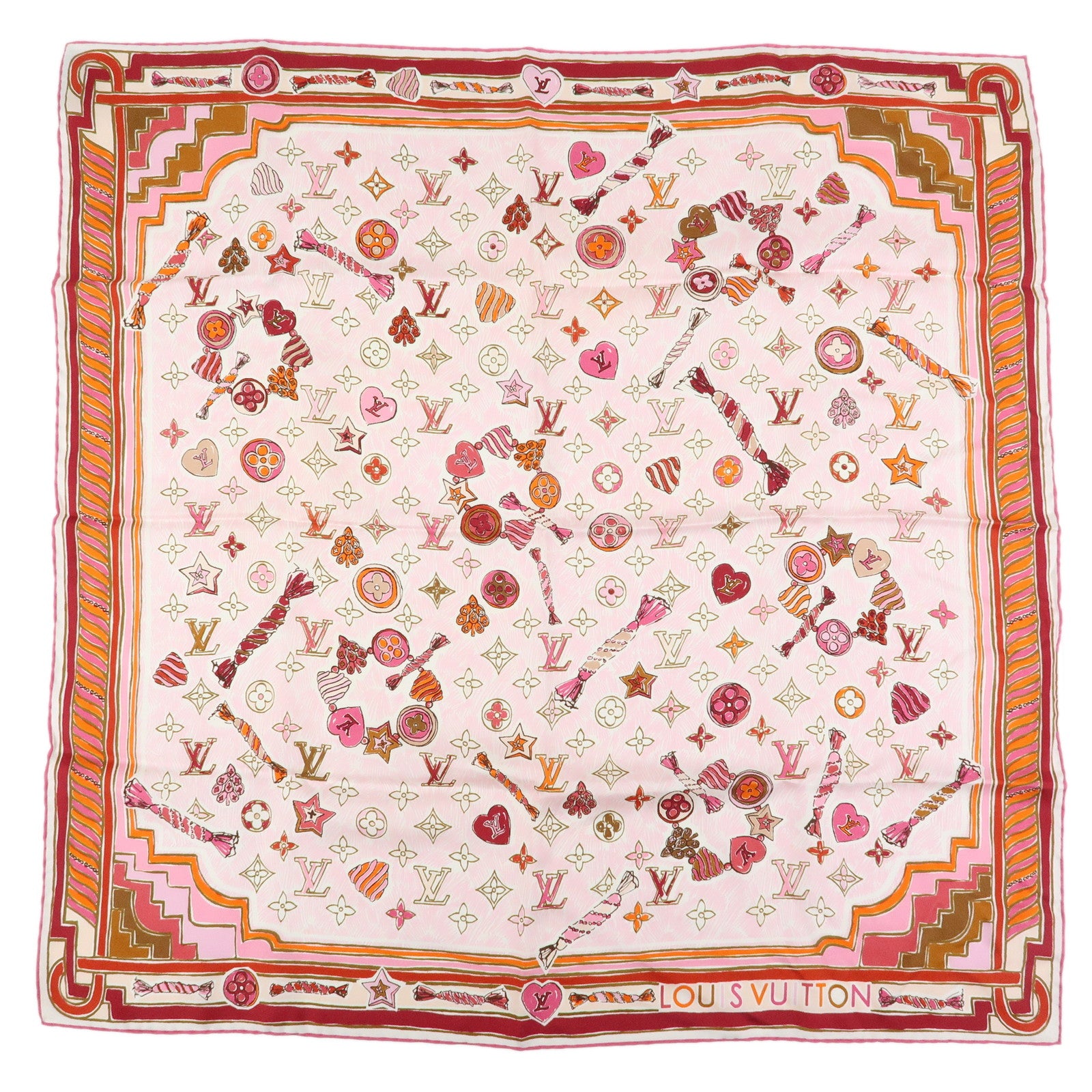 Louis Vuitton Monogram Silk 100% Scarf Rose Ballerine Mandarin