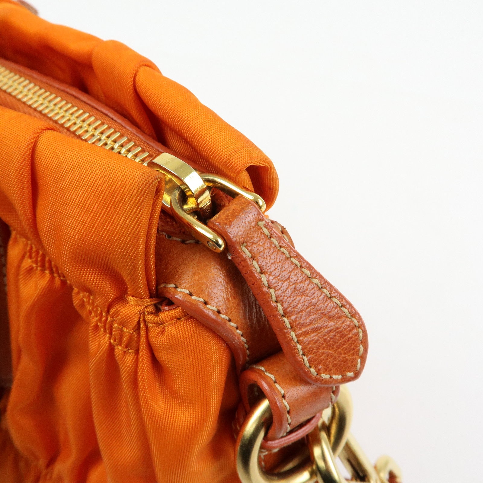 PRADA Triangle Logo Nylon Leather 2Way Bag Hand Bag Orange