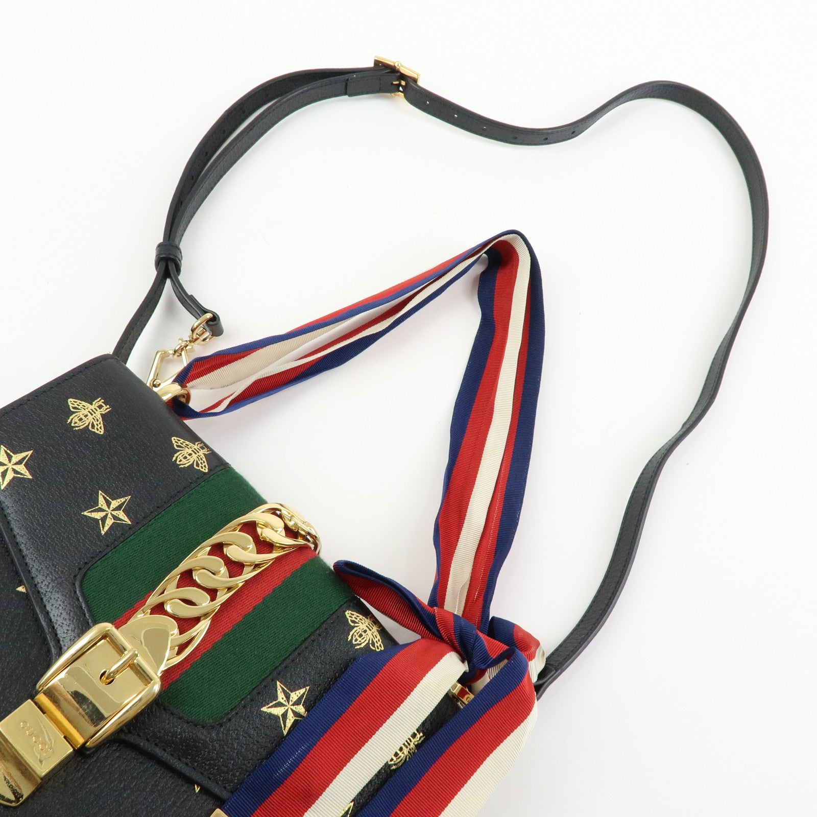 GUCCI Sylvie Sherry Leather Shoulder Bag Black Bee & Star 524405