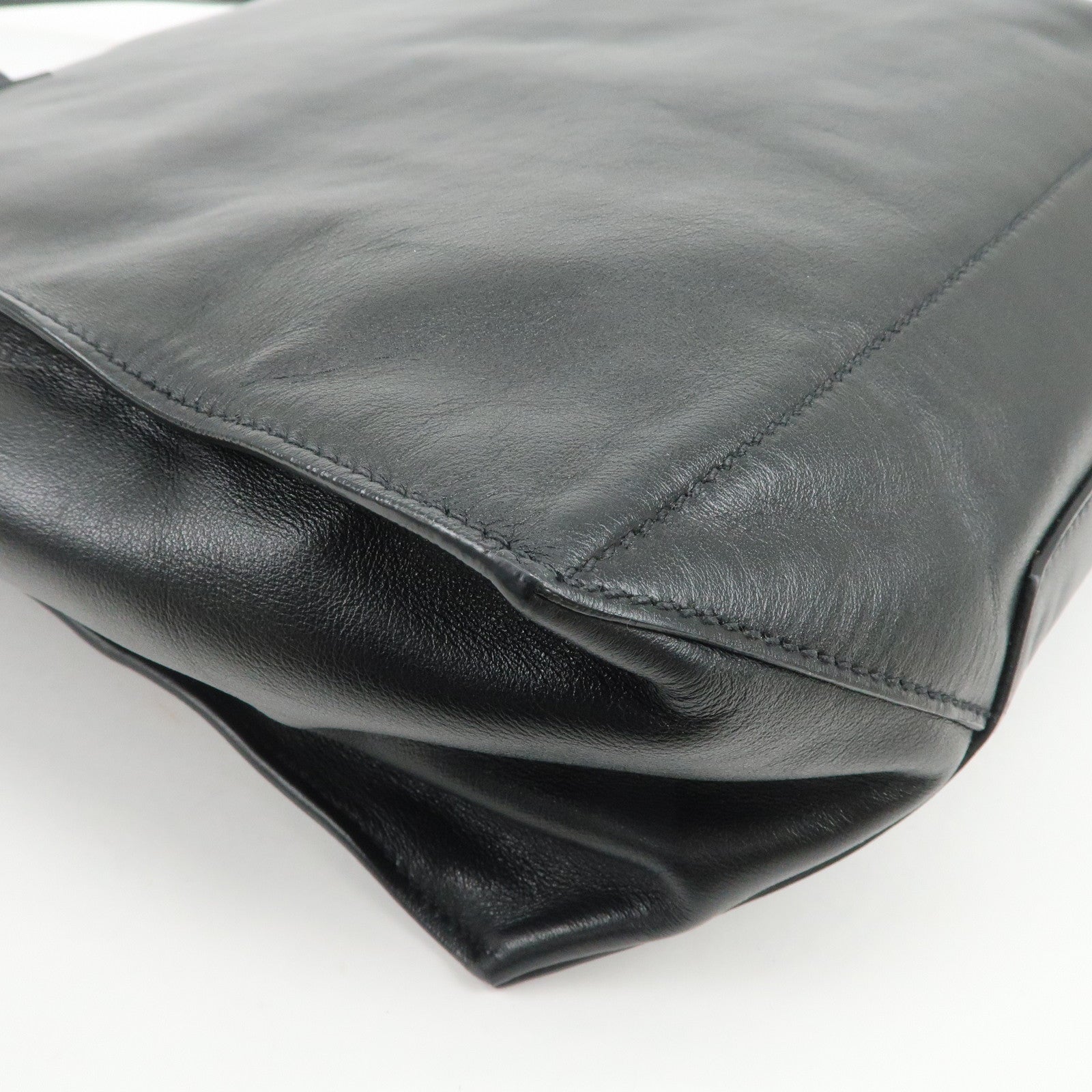 PRADA Triangle Logo Leather Tote Bag Hand Bag Black 1BG002