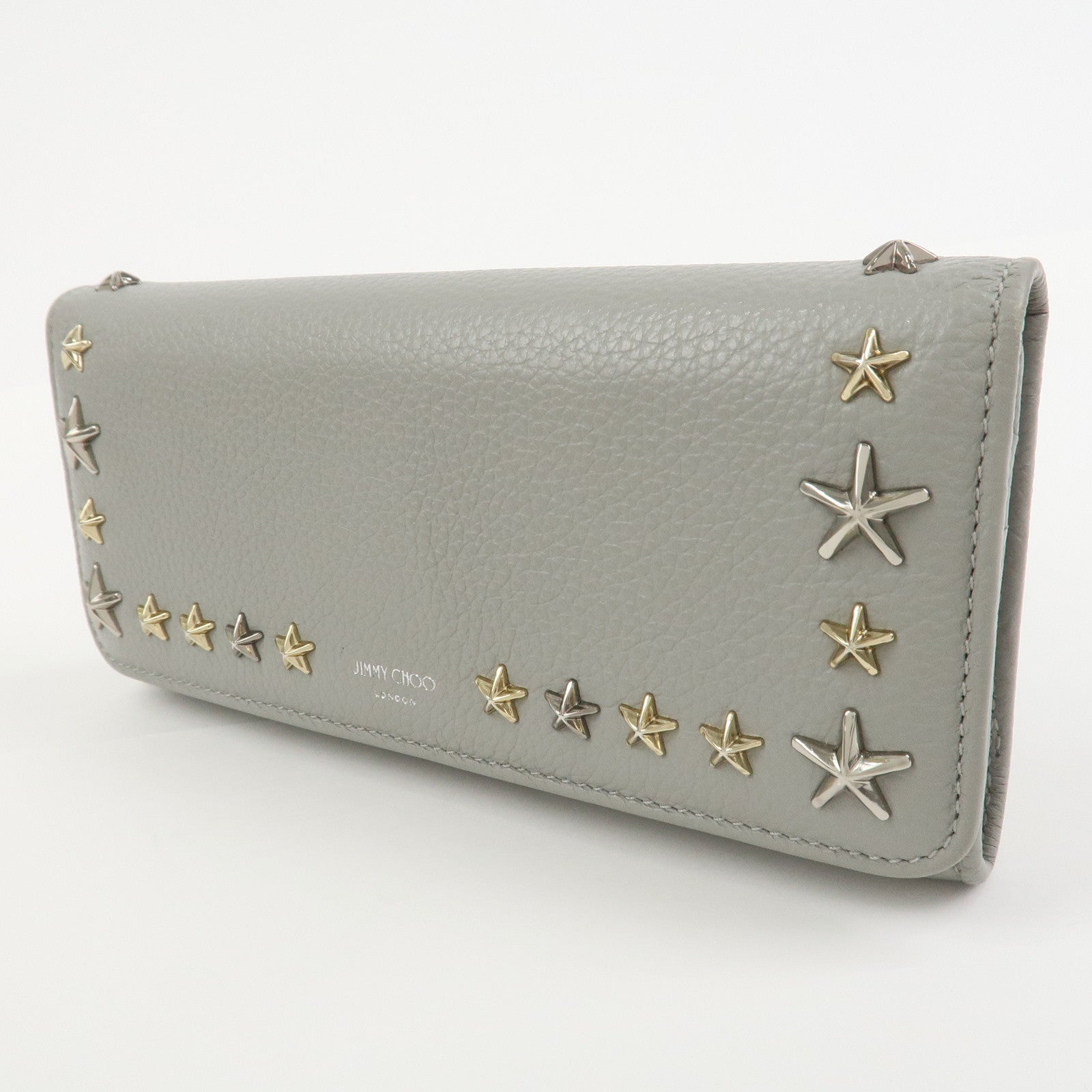 JIMMY CHOO Set of 2 Leather Long Wallet Coin Case Gray Gold