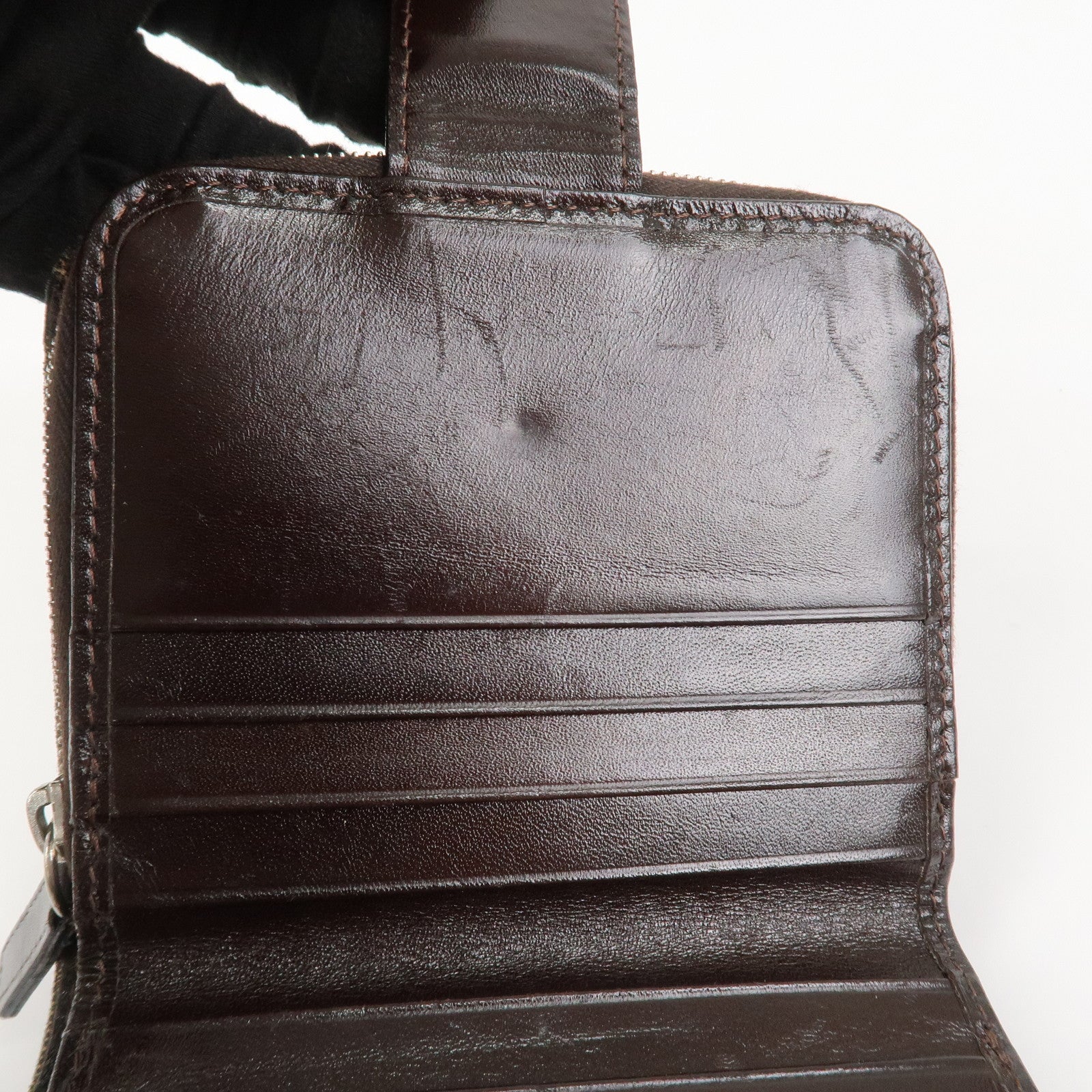 FENDI Zucca Canvas Leather Bi-fold Compact Wallet Brown Black 16348