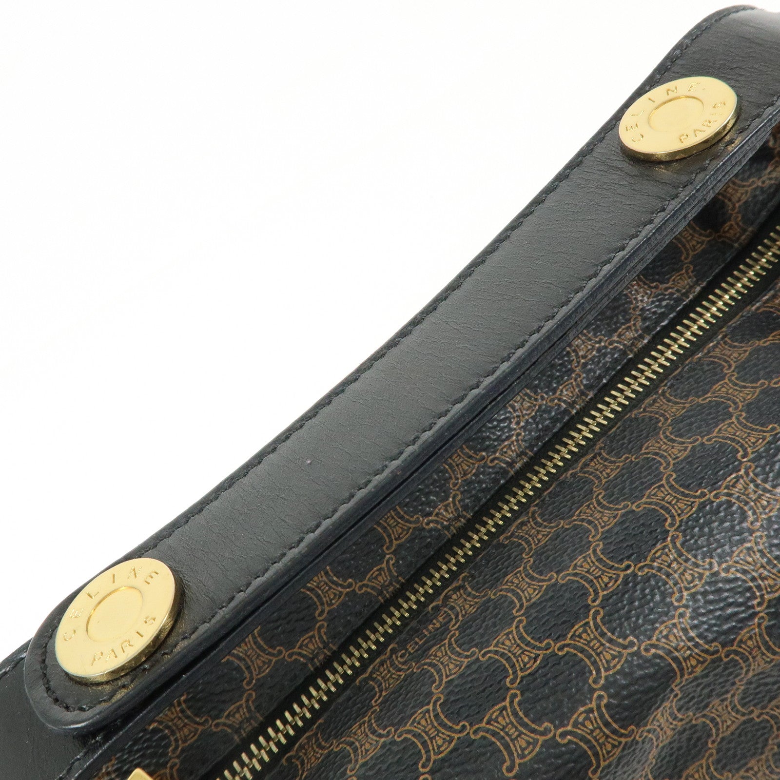 CELINE Macadam PVC Leather Mini Hand Bag Brown Black