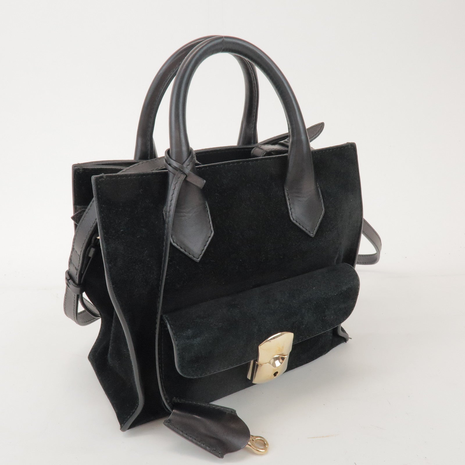 BALENCIAGA Padlock All Afternoon Suede Leather 2Way Bag 319499