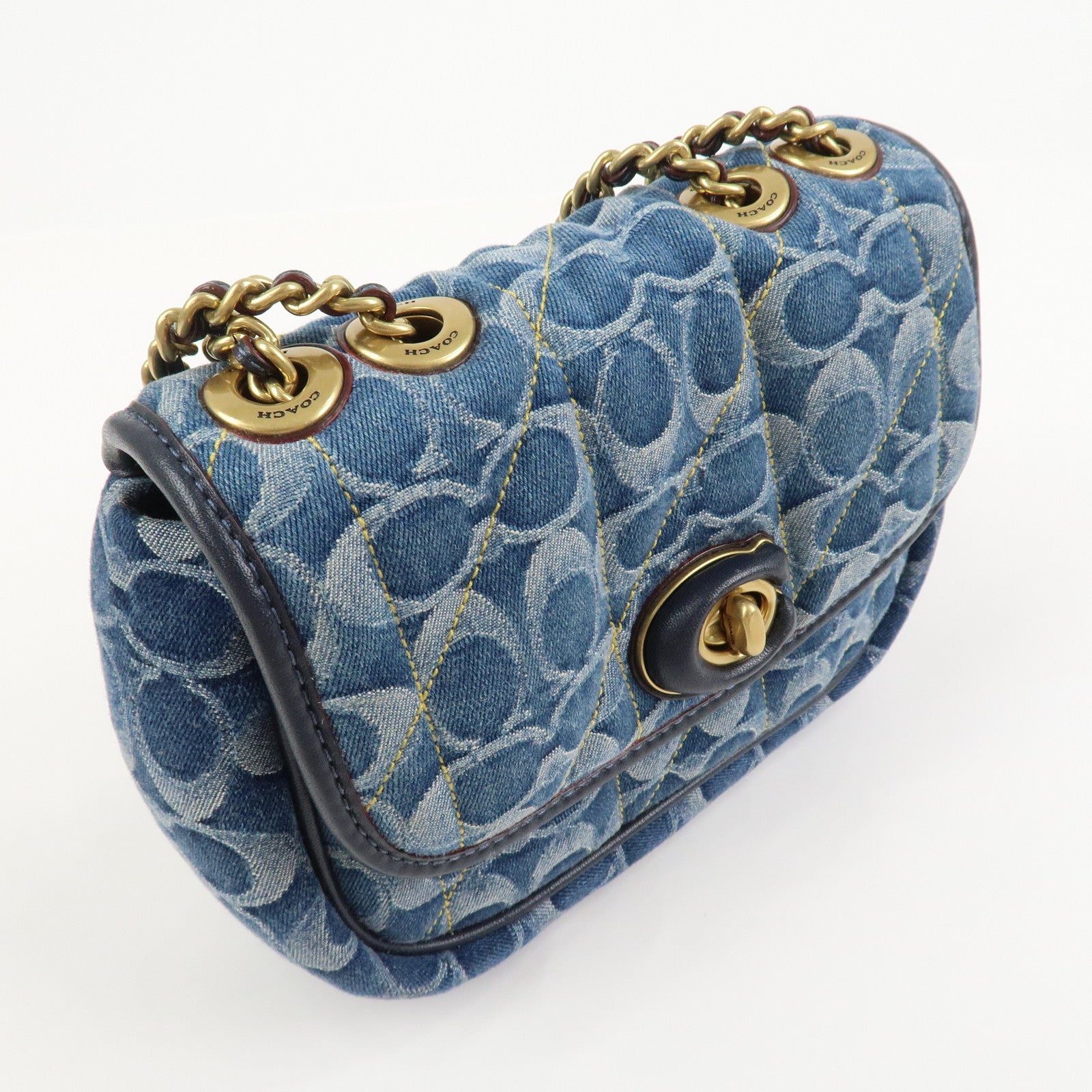 COACH Denim Leather Chain Shoulder Bag Crossbody Bag Hand Bag Blue