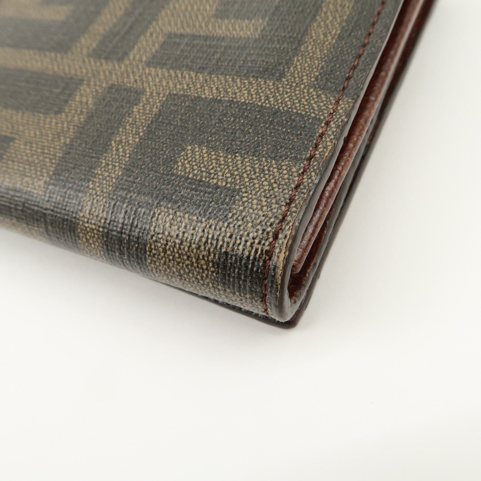 FENDI Zucca PVC Leather Bi-fold Long Wallet Black Brown 8M0000 Used