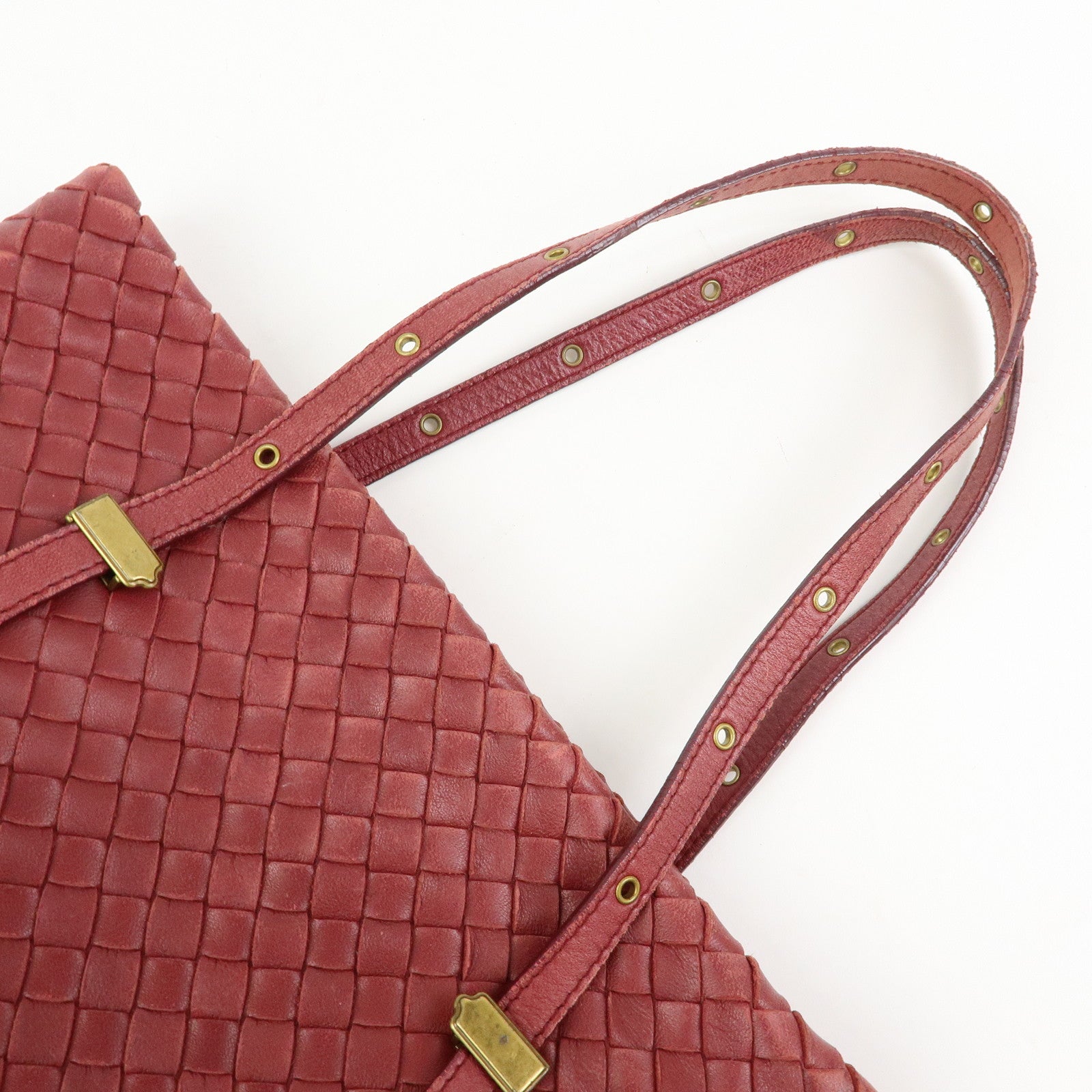 BOTTEGA VENETA Intrecciato Leather Tote Hand Bag Red Brown162937