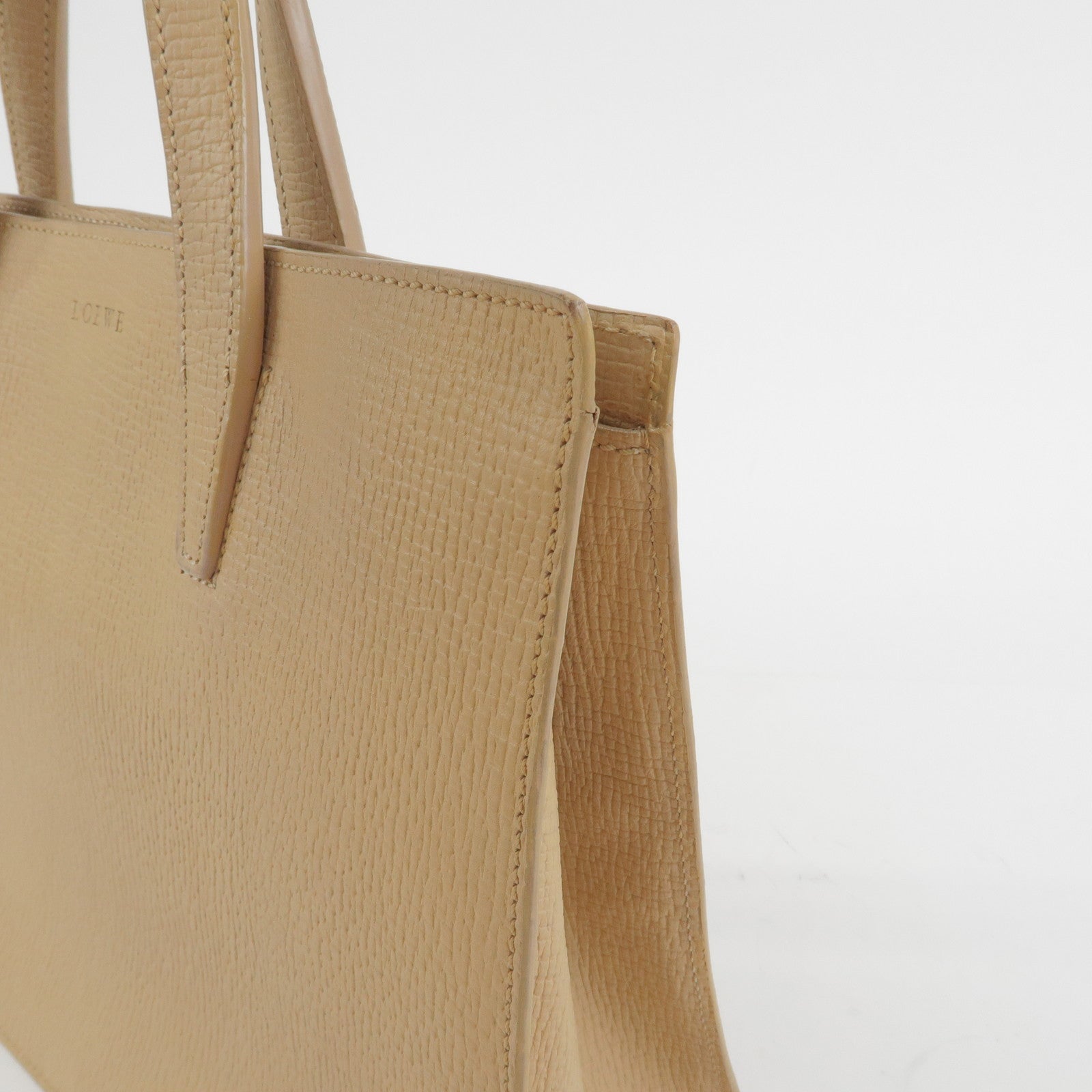 LOEWE Anagram Embossed Leather Tote Bag Hand Bag Beige