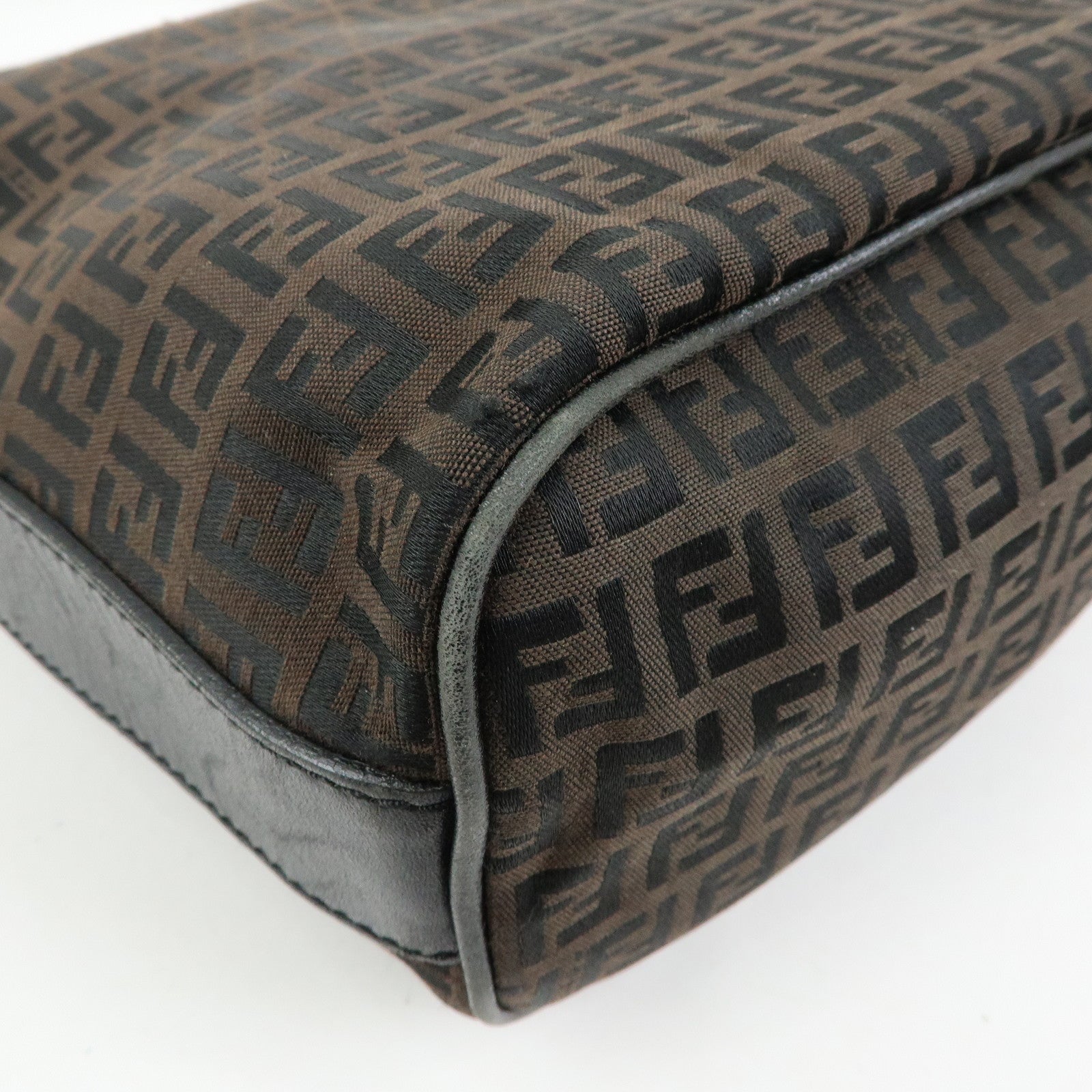 FENDI Zucchino Canvas Leather Shoulder Bag Brown Black 7VA004