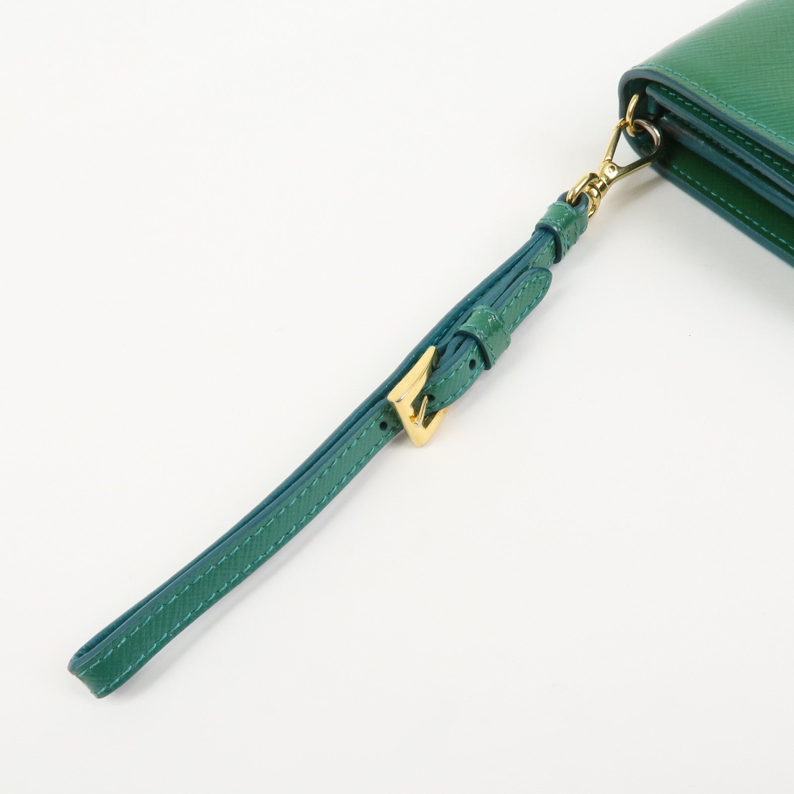 PRADA Triangle Logo Patent Leather Bi-Fold Long Wallet Green