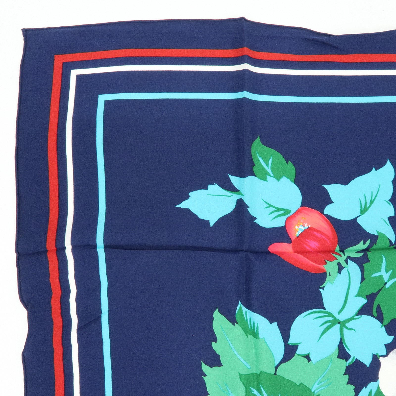 Christian Dior Silk 100% Scarf Flower Motif Navy Multicolor