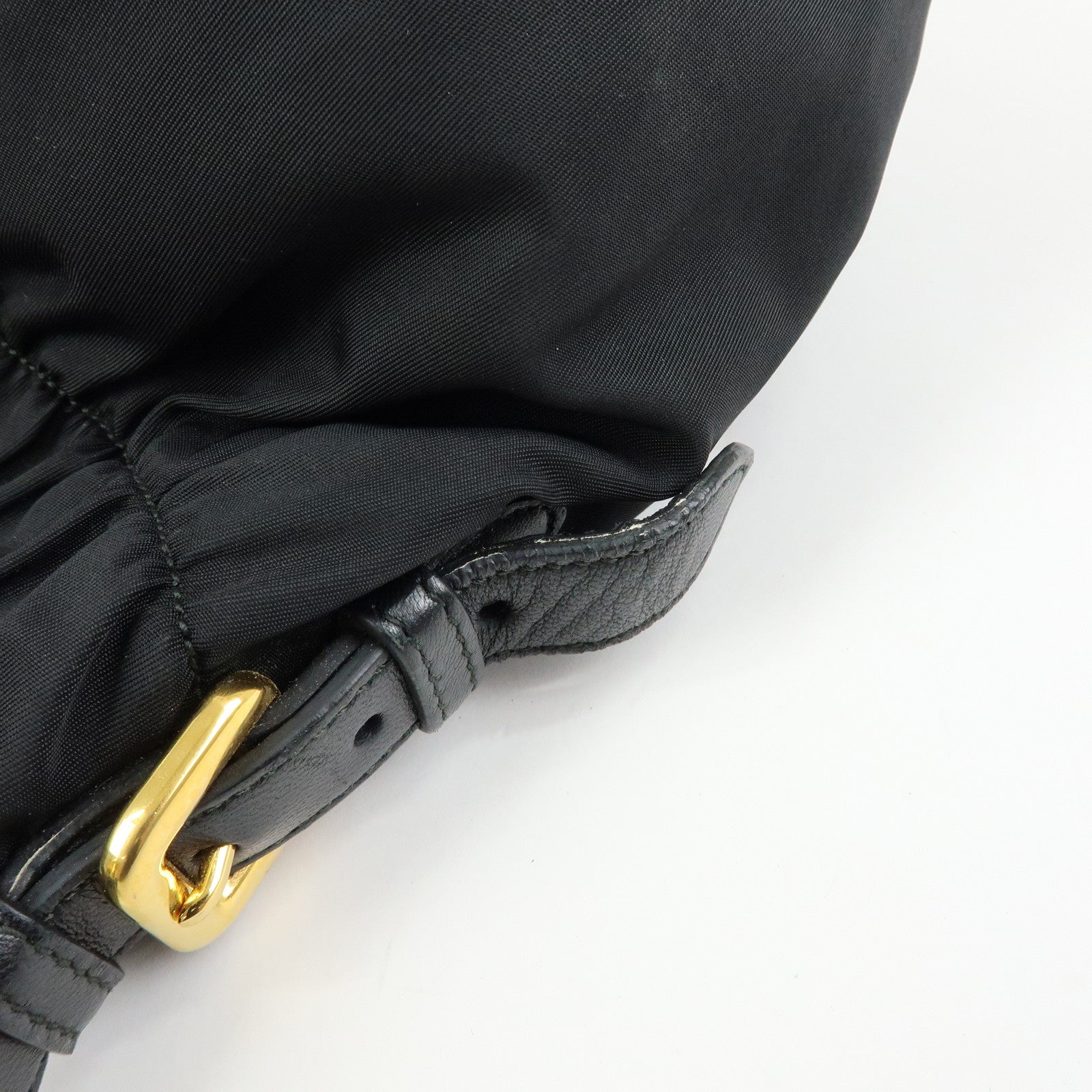 PRADA Ribbon Nylon Leather Shoulder Bag Hand Bag Black