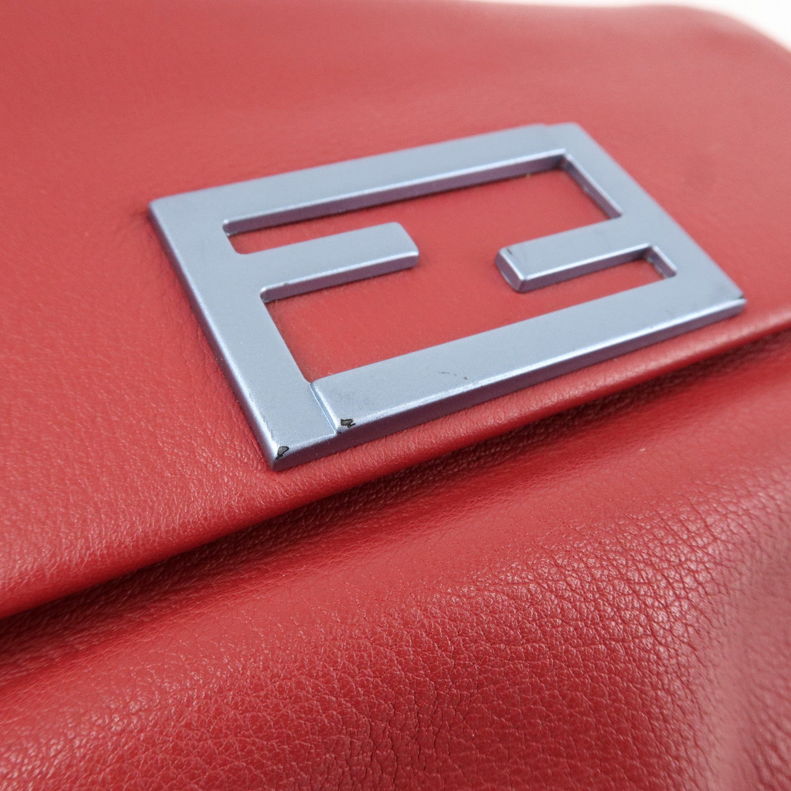 FENDI Leather Chain Shoulder Bag Purse Crossbody Bag Red 8M0276 Used