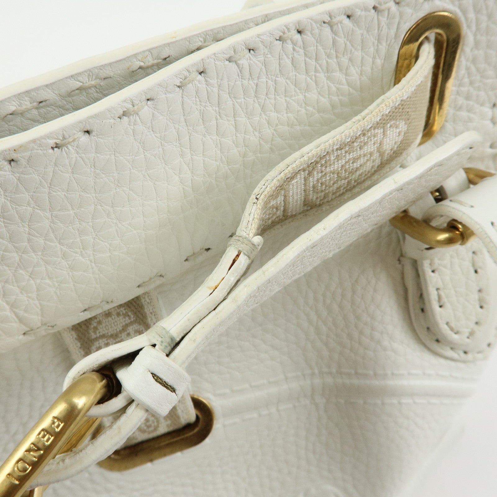 FENDI Selleria Villa Borghese Leather Hand Tote Bag White 8BN155