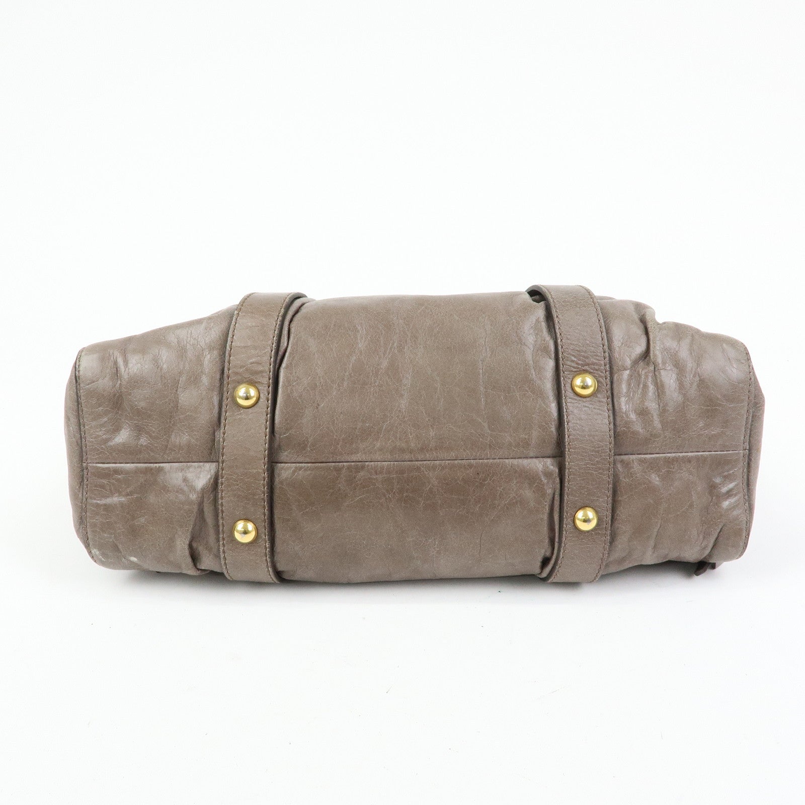 MIU MIU Logo Leather Hand Bag Tote Bag Gray Gold