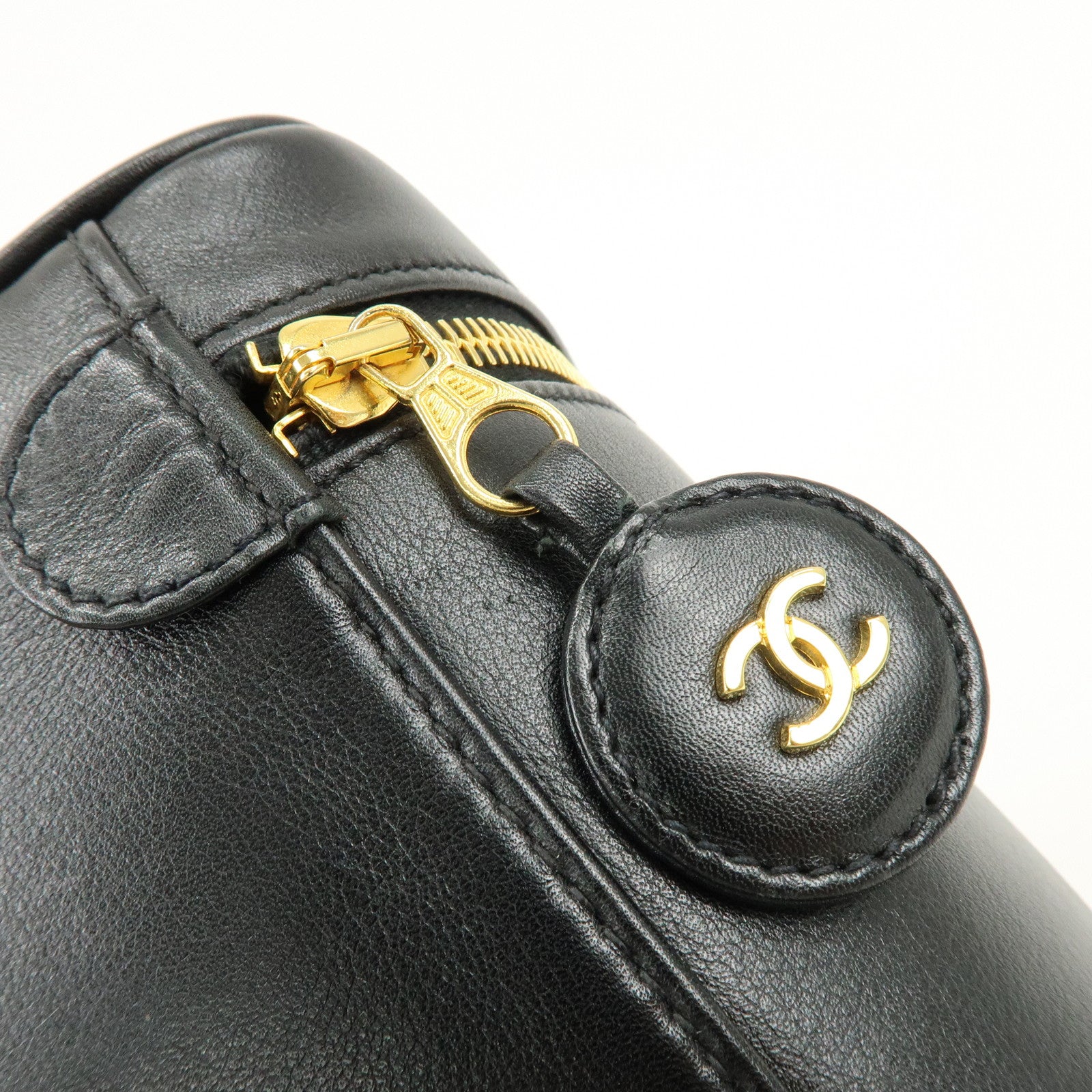 CHANEL Bicolore Lamb Skin Vanity Bag Hand Bag Black A01619