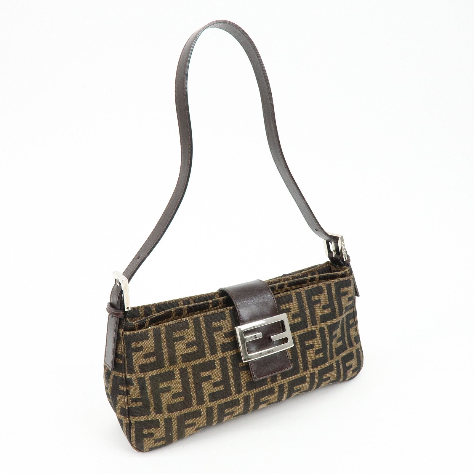 FENDI Zucca Canvas Leather Hand Bag Shoulder Bag Brown 26722