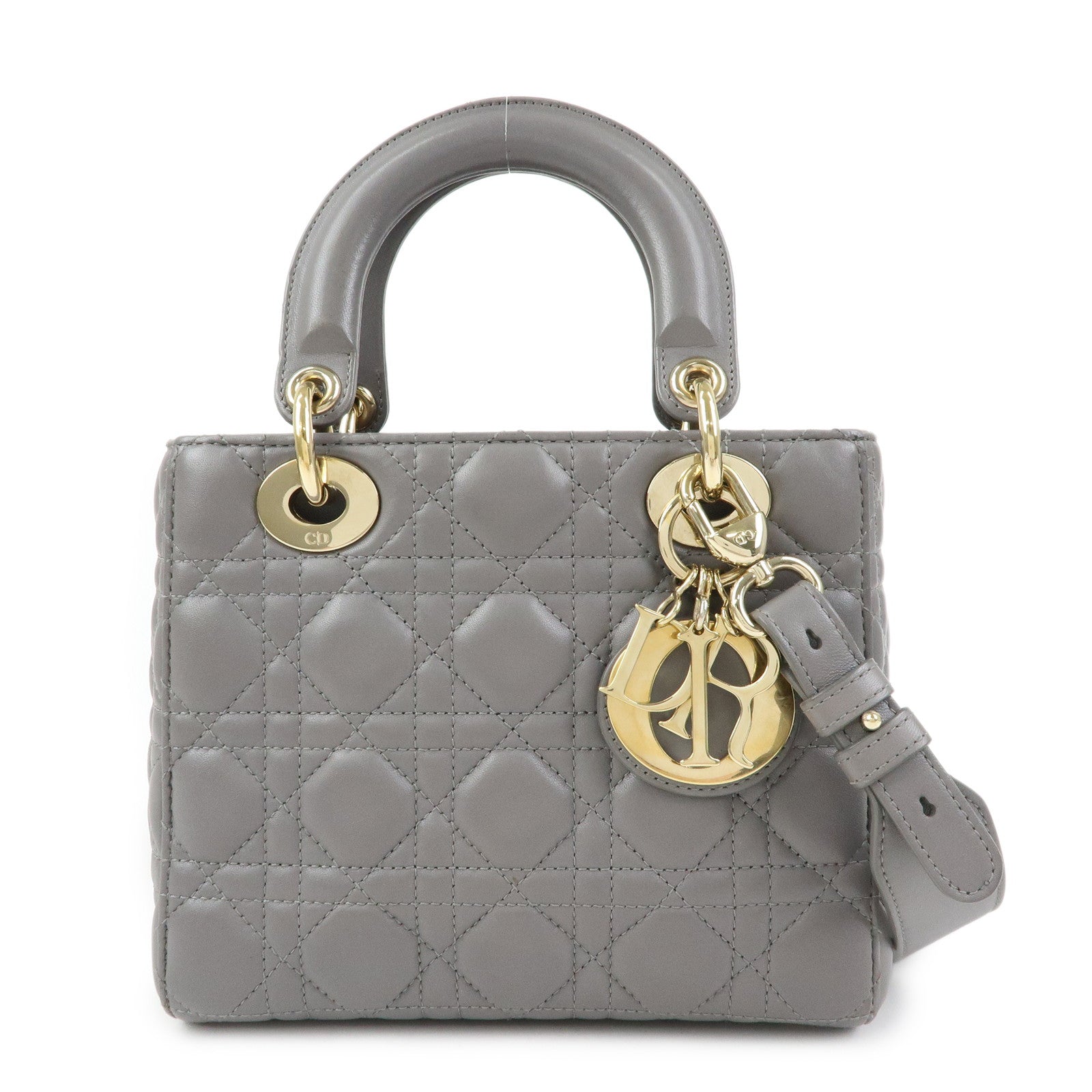 Christian Dior Lady Dior Cannage Leather 2Way Bag Hand Bag Gray