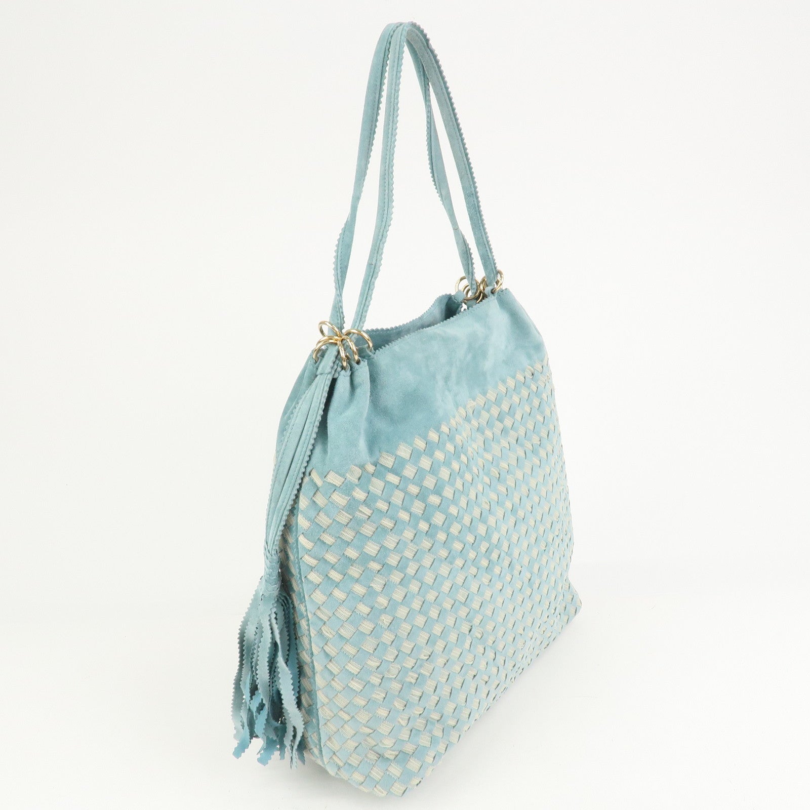 BOTTEGA VENETA Intrecciato Suede Shoulder Bag Light Blue 115807