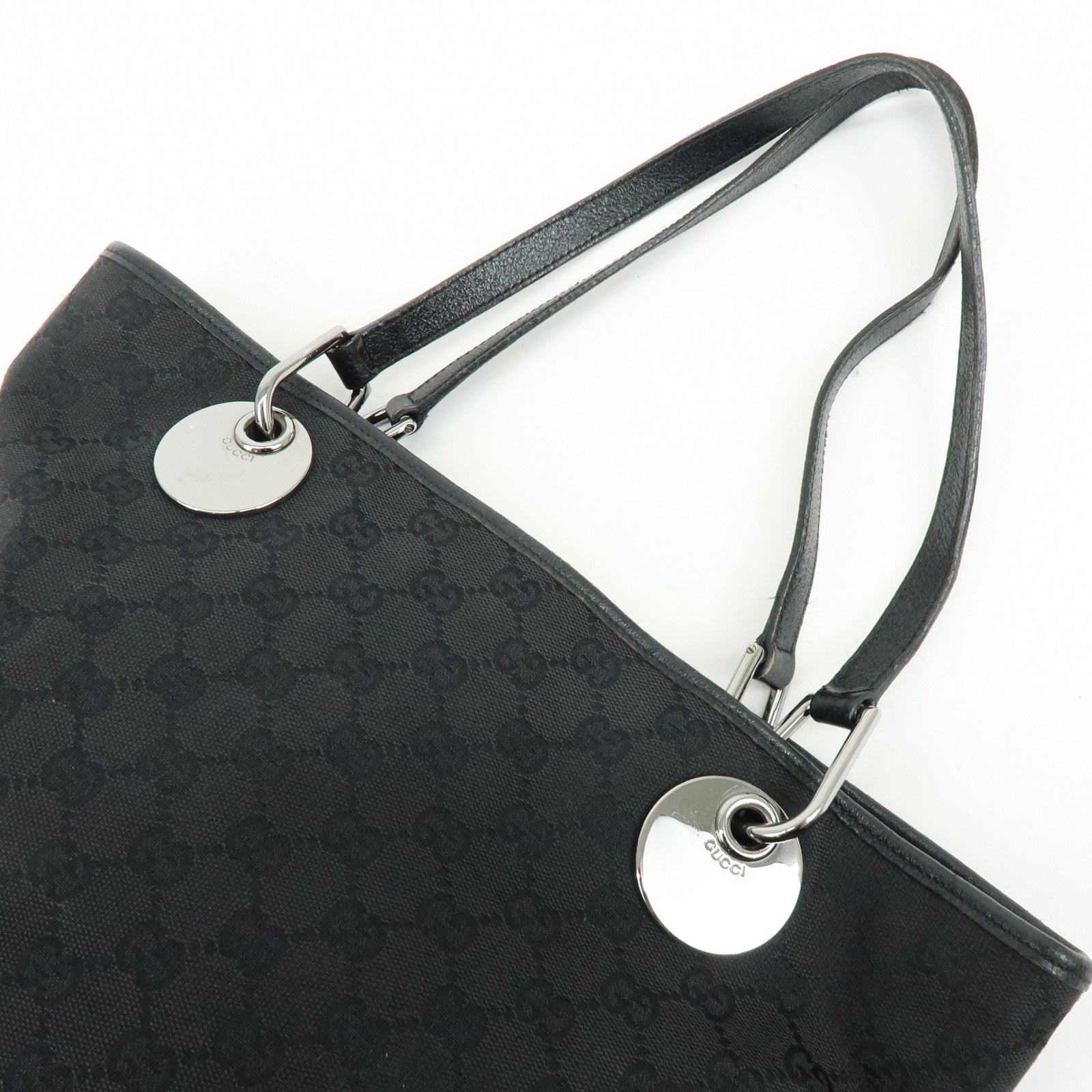 GUCCI GG Canvas Leather Tote Bag Shoulder Bag Black 120836