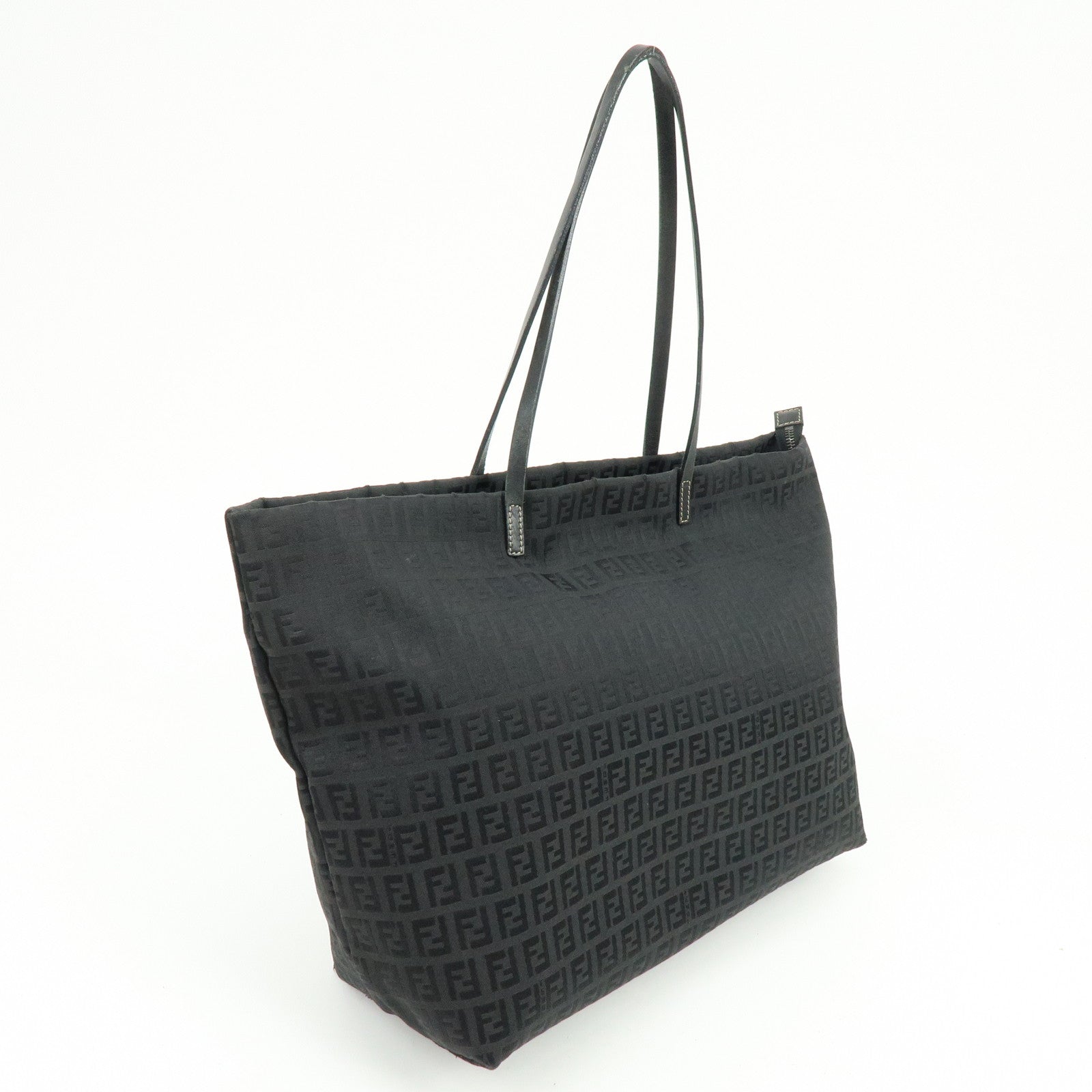FENDI Zucchino Jacquard Canvas Leather Tote Bag Shoulder Bag 8BH025