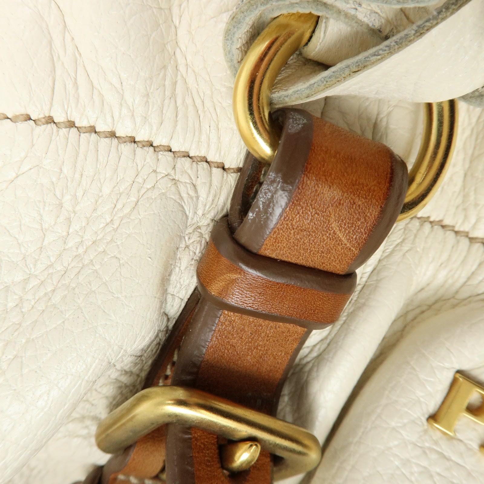 PRADA Leather 2Way Bag Hand Bag Shoulder Bag Ivory Brown BN1773