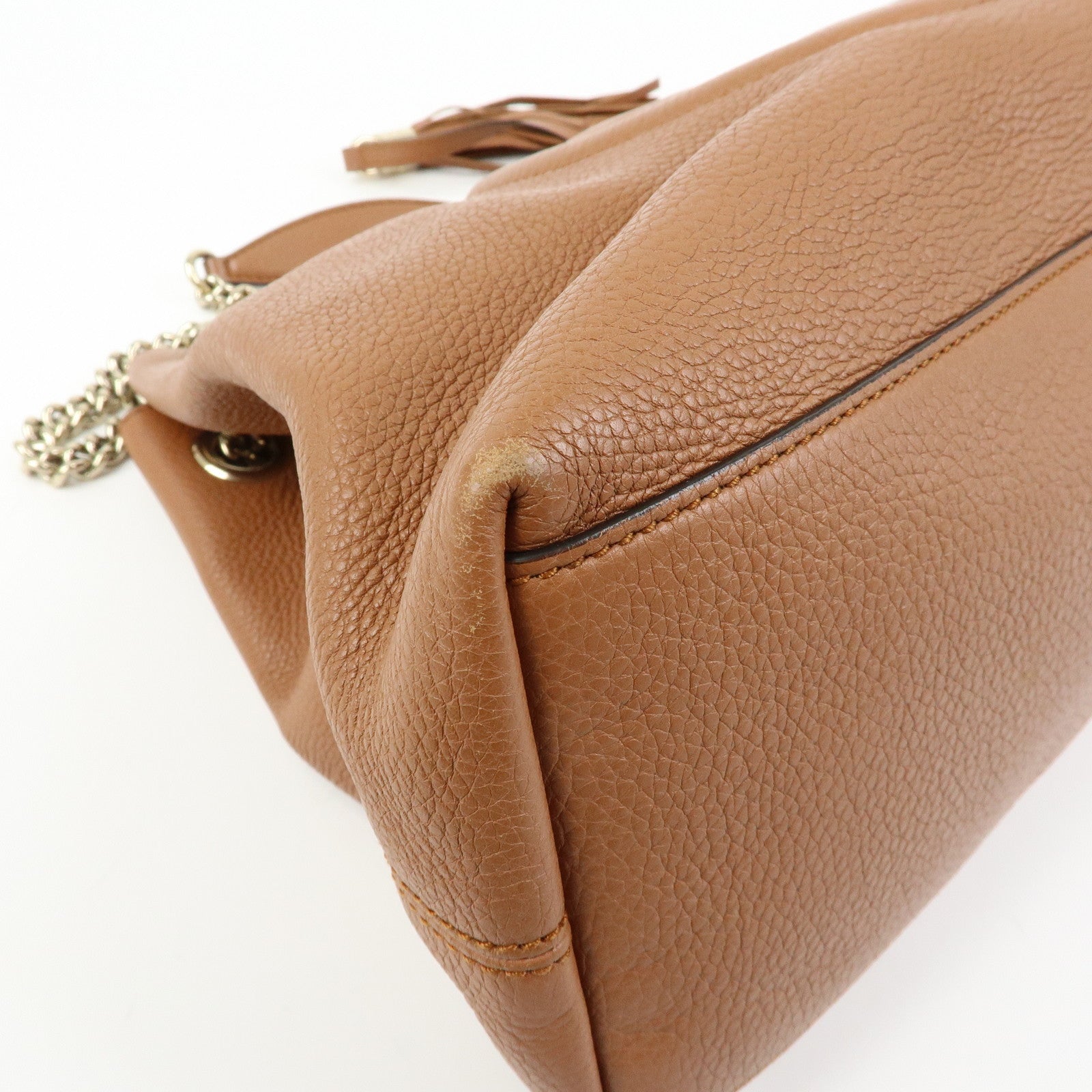 GUCCI SOHO Interlocking G Leather Chain Shoulder Bag Brown 308982