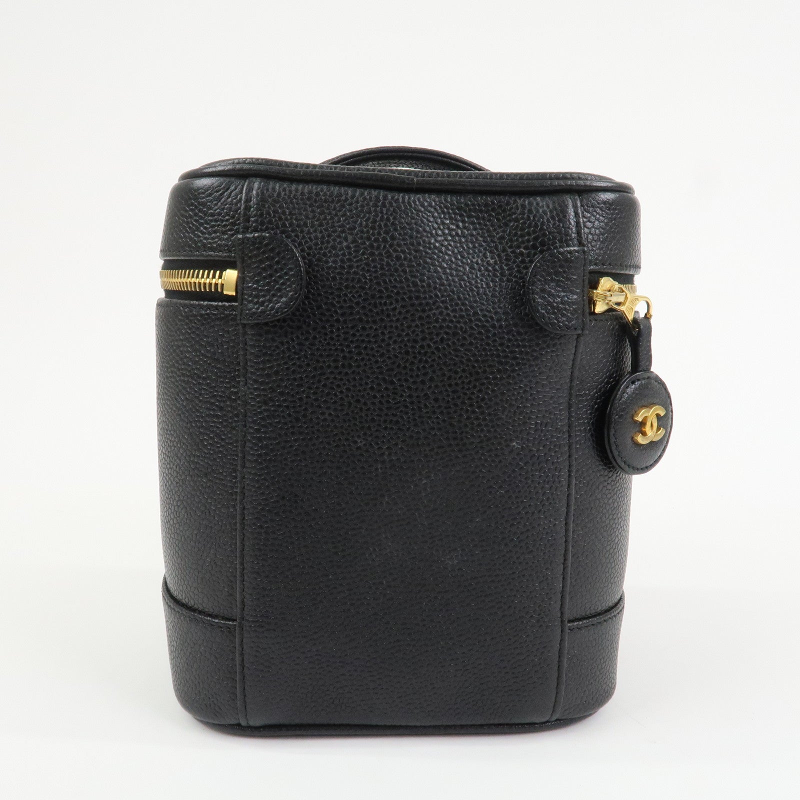 CHANEL COCO Mark Caviarskin Vanity Bag Hand Bag Pouch Black A01998