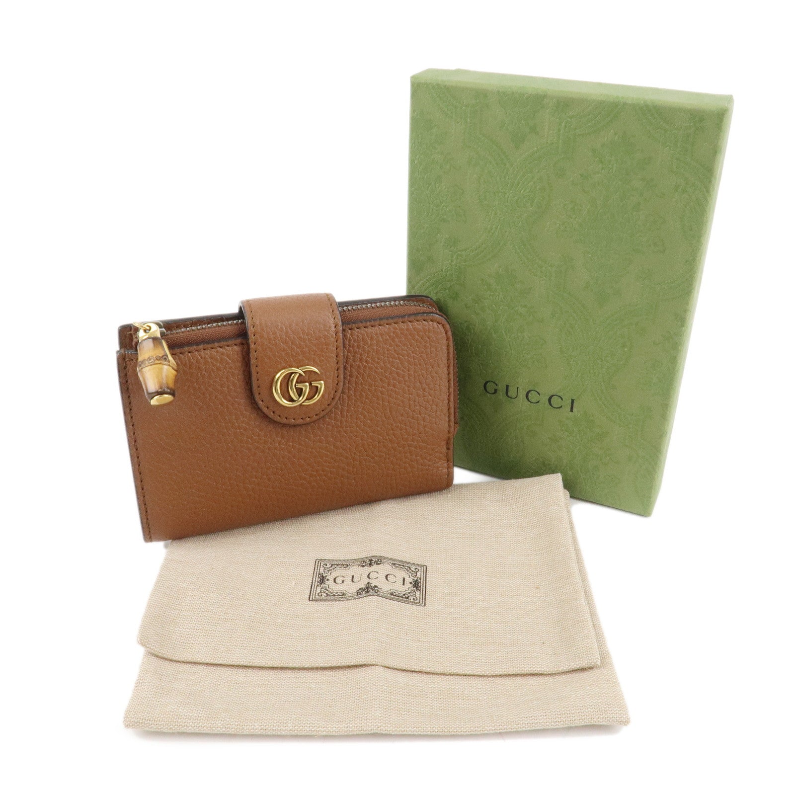 GUCCI GG Marmont Bamboo Leather Bi-Fold Wallet Brown 739498 Used