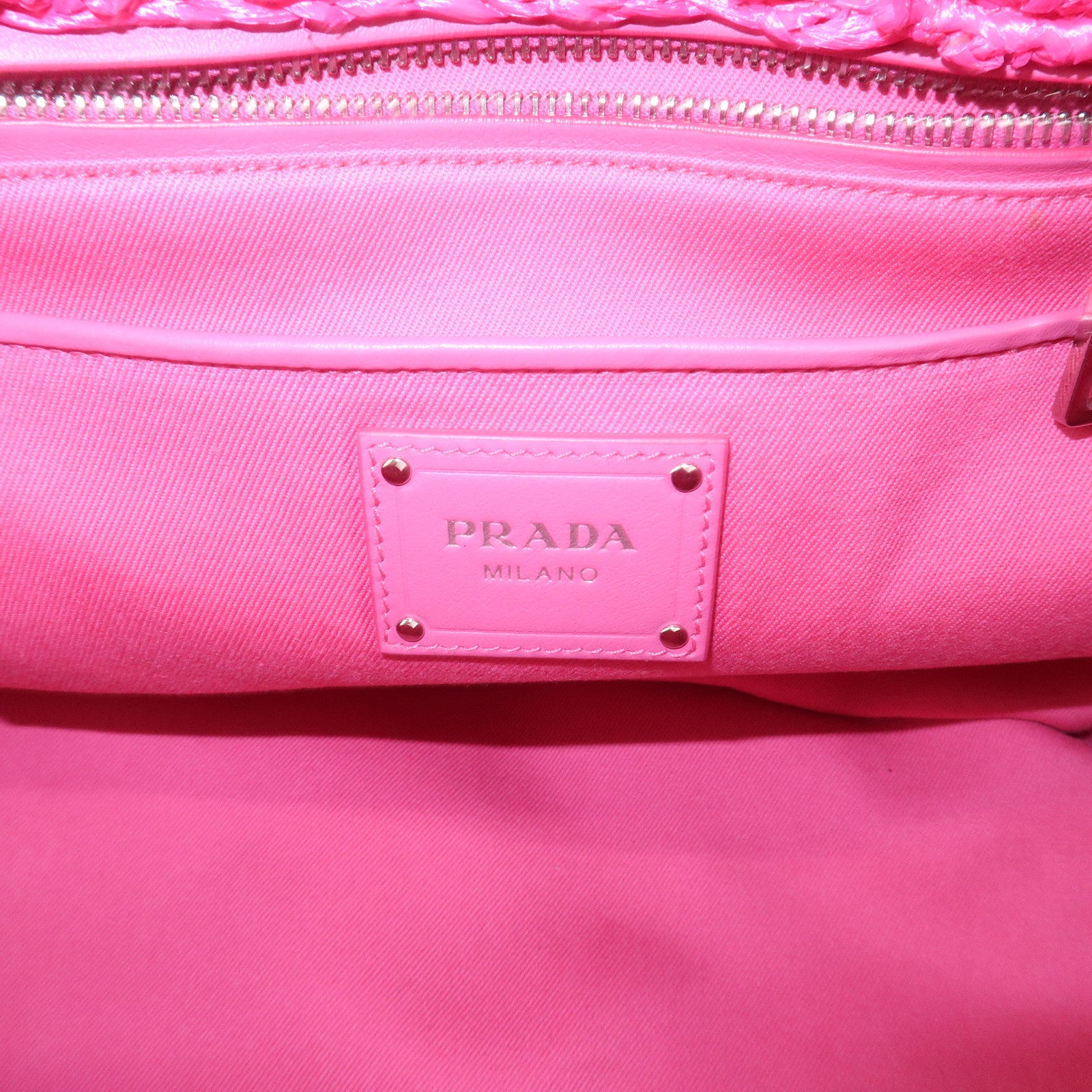 PRADA Canapa Raffia 2Way Bag Hand Bag Shoulder Bag Pink BN2888