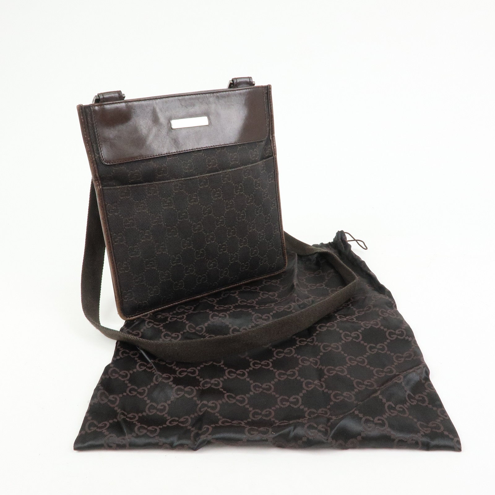 GUCCI GG Denim Leather Shoulder Bag Crossbody Bag Brown 27639