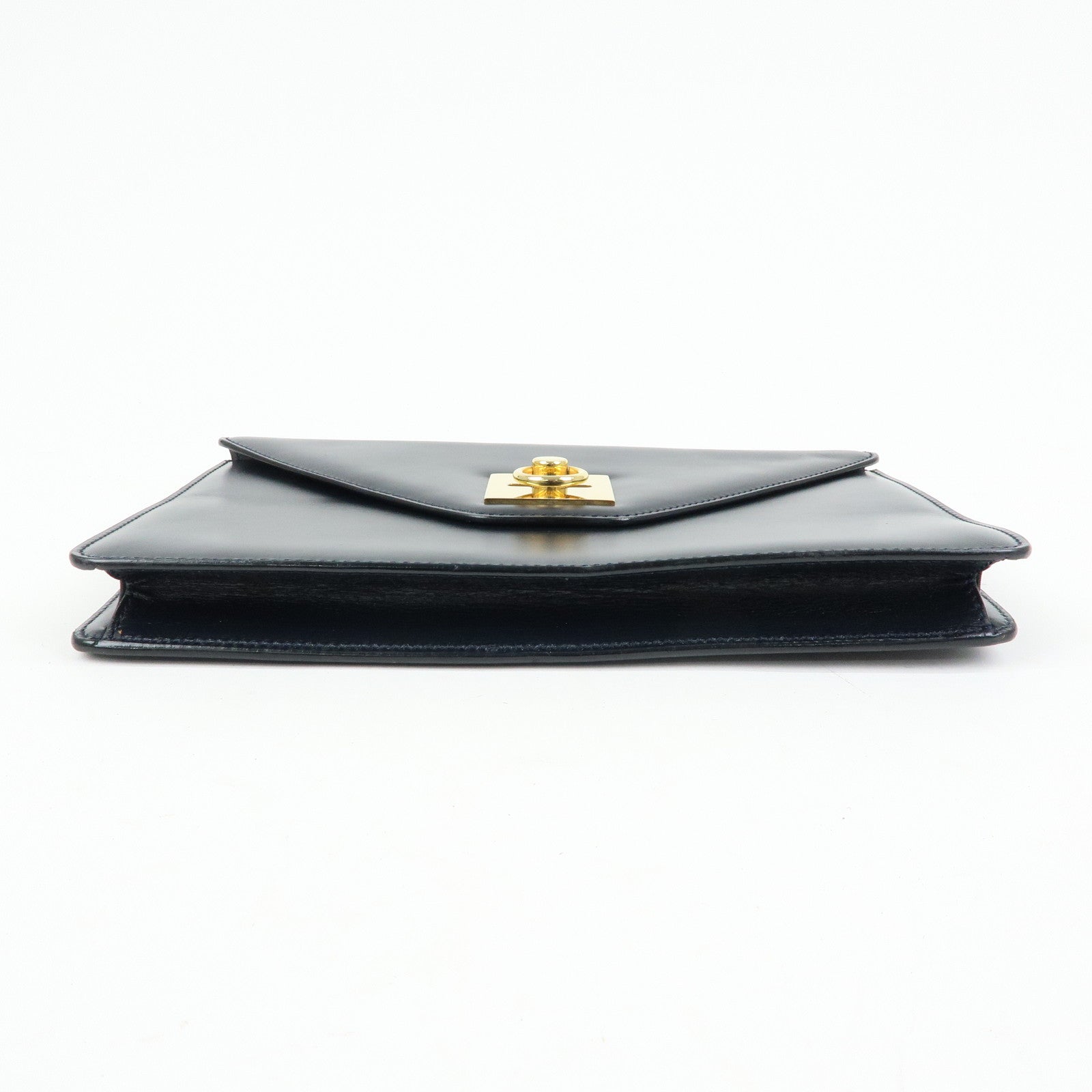 CELINE Leather Envelope Flap Clutch Bag Pouch Navy