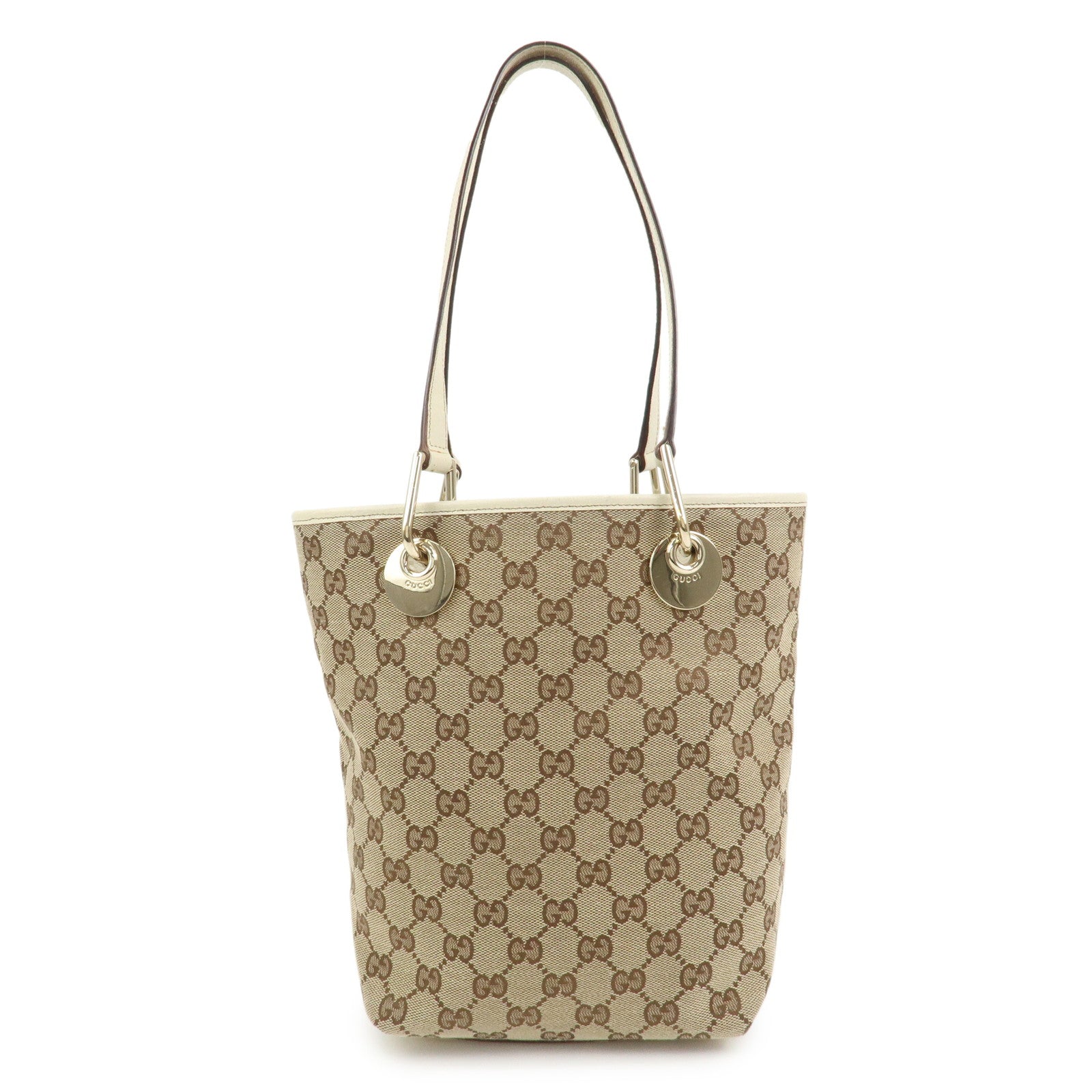 GUCCI GG Monogram Canvas Leather Tote Bag Hand Bag Brown 120840