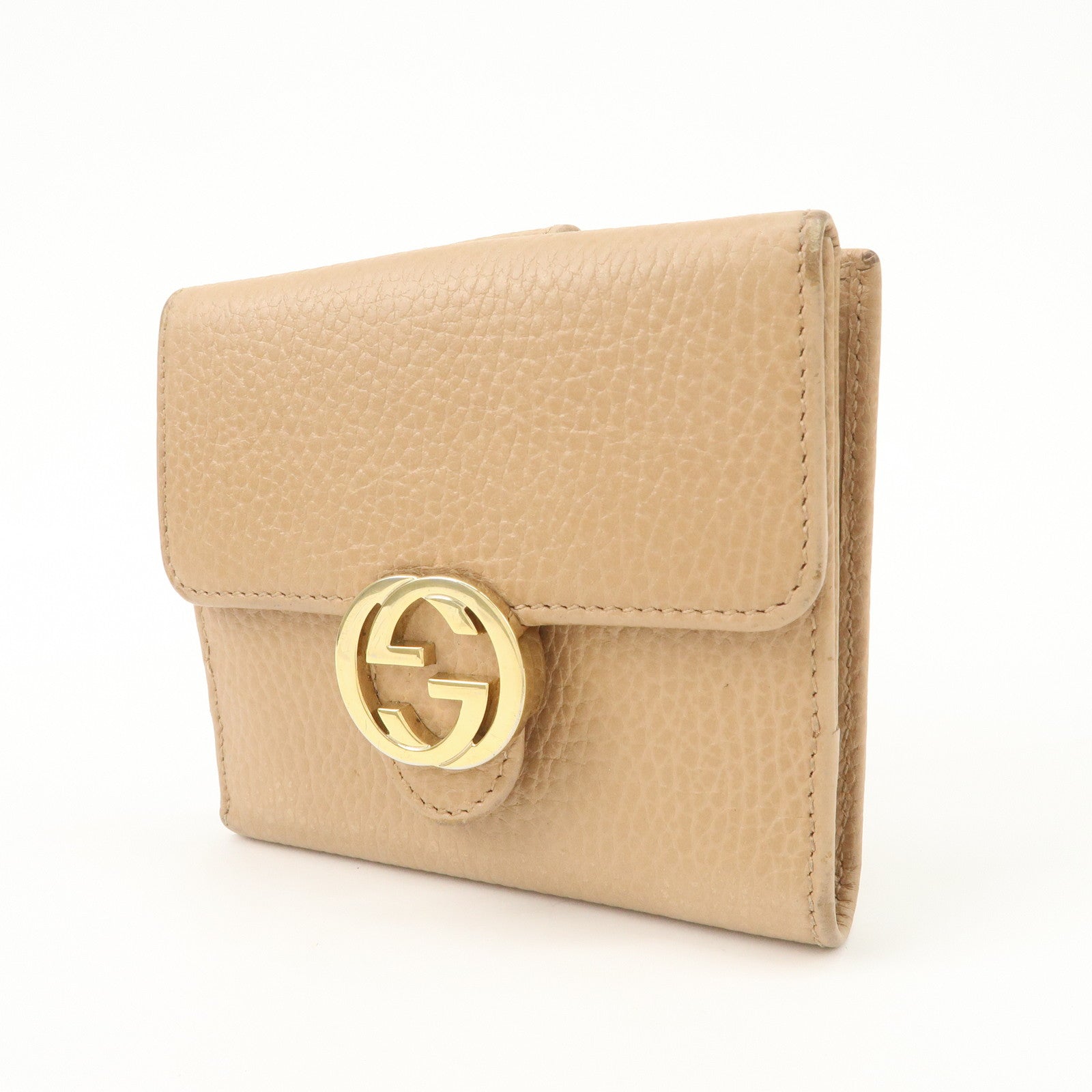 GUCCI Interlocking G Leather Bi-Hold Compact Wallet Brown 615525