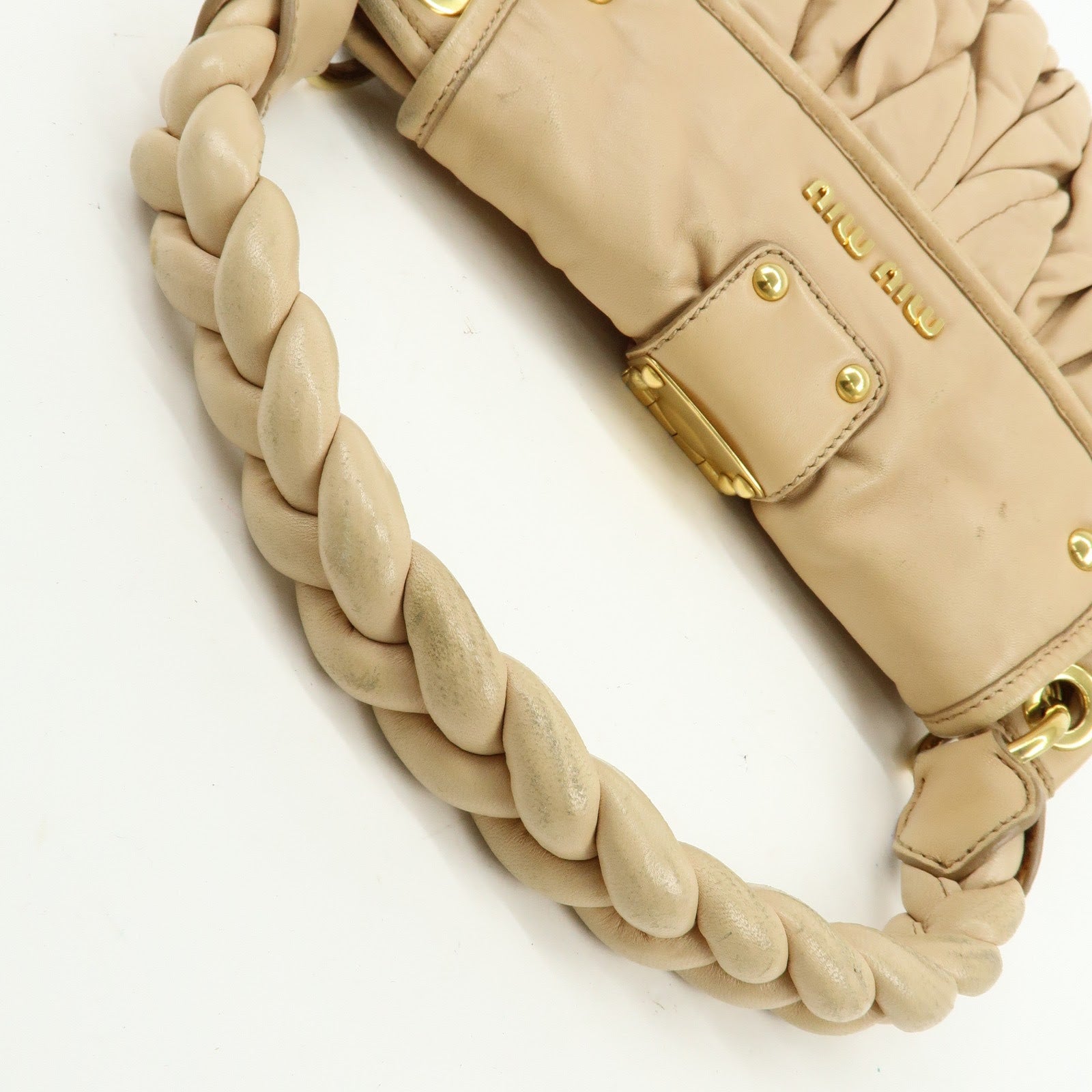 MIU MIU Matelasse Leather 2Way Bag Hand Bag Shoulder Bag Beige