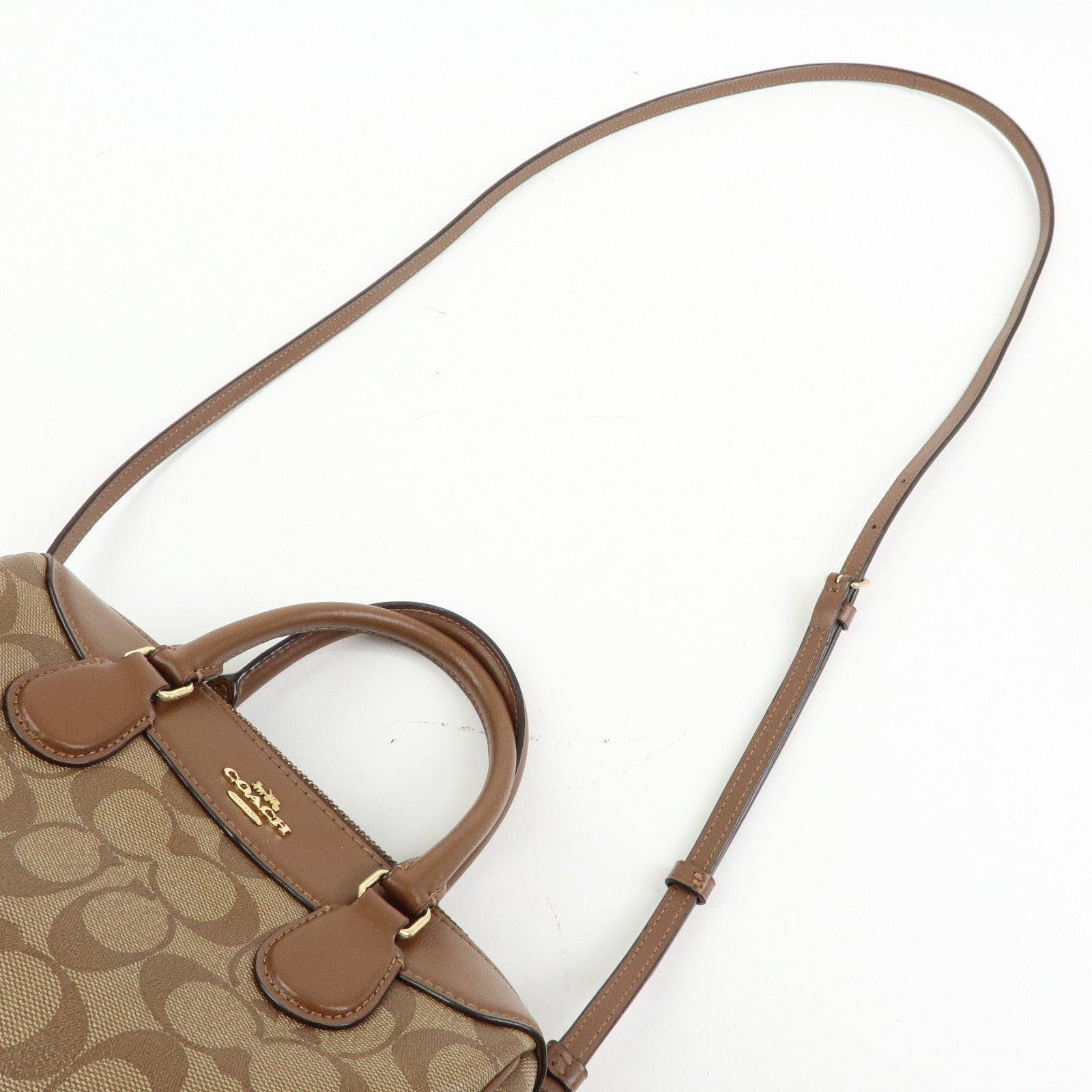 COACH Signature PVC Leather 2Way Shoulder Bag Hand Bag Brown