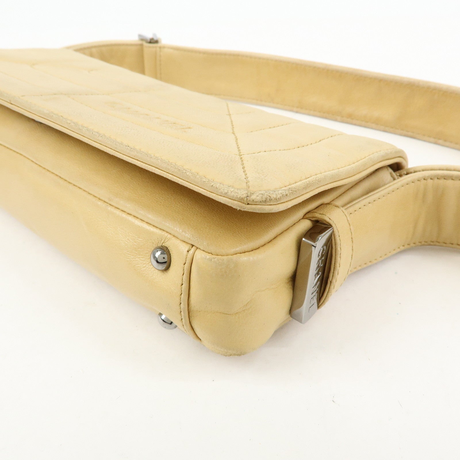 CHANEL Lamb Skin Shoulder Bag Hand Bag Beige