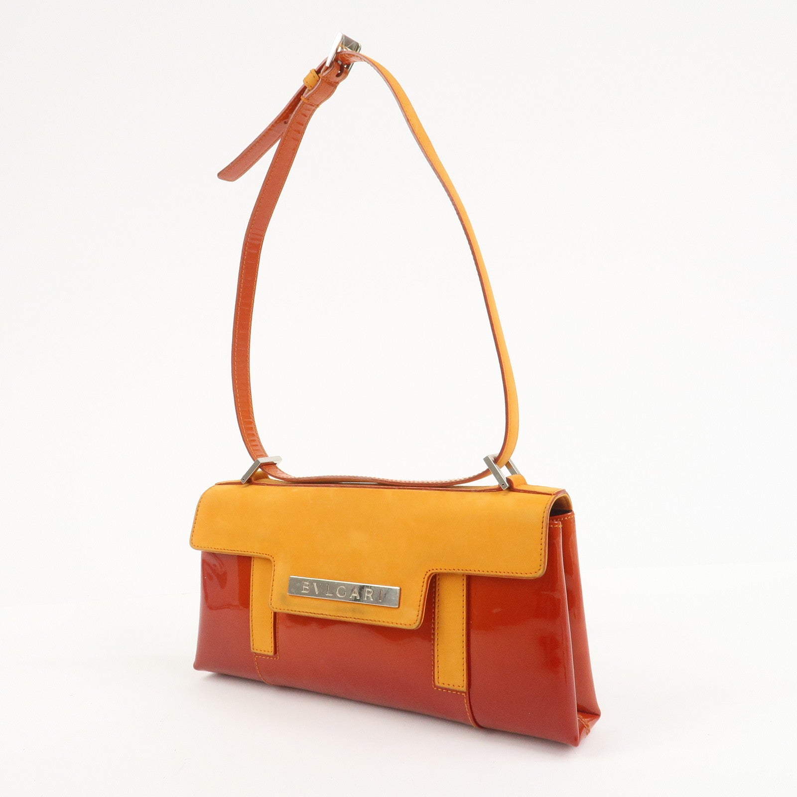 BVLGARI Patent Leather Shoulder Bag Hand Bag Orange