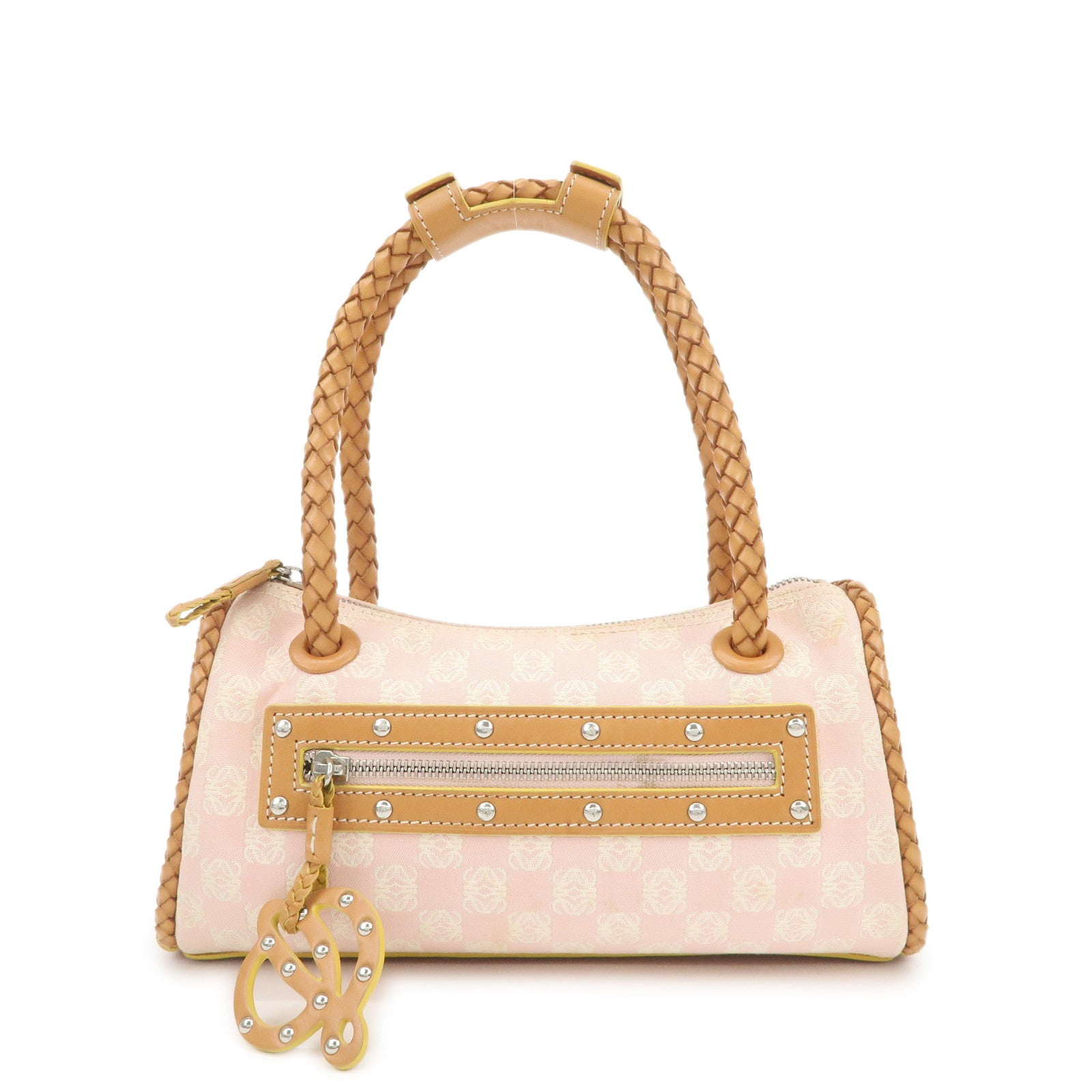 LOEWE Anagram Canvas Leather Hand Bag Boston Bag Pink Brown