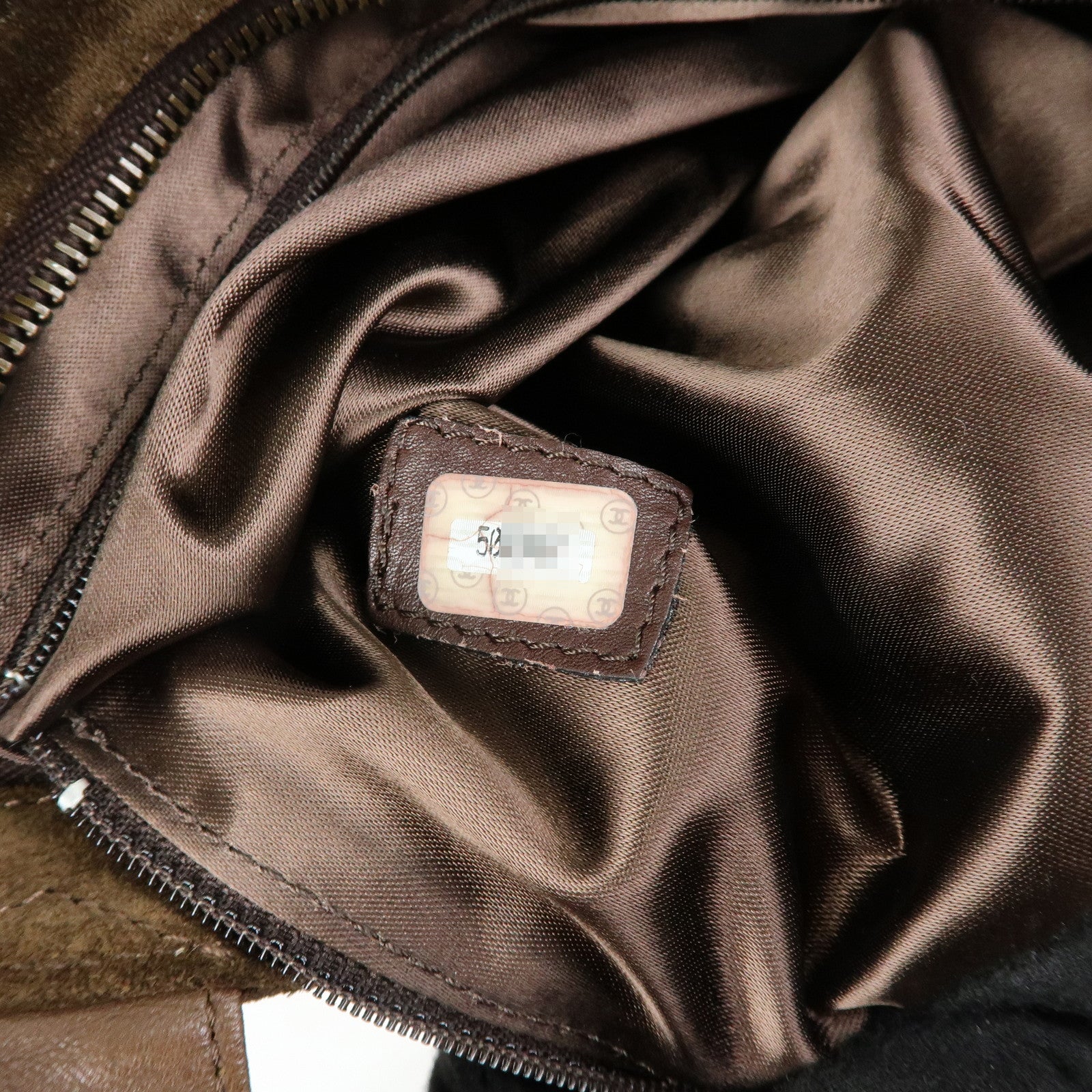 CHANEL Logo Suede Tote Bag Shoulder Bag Brown