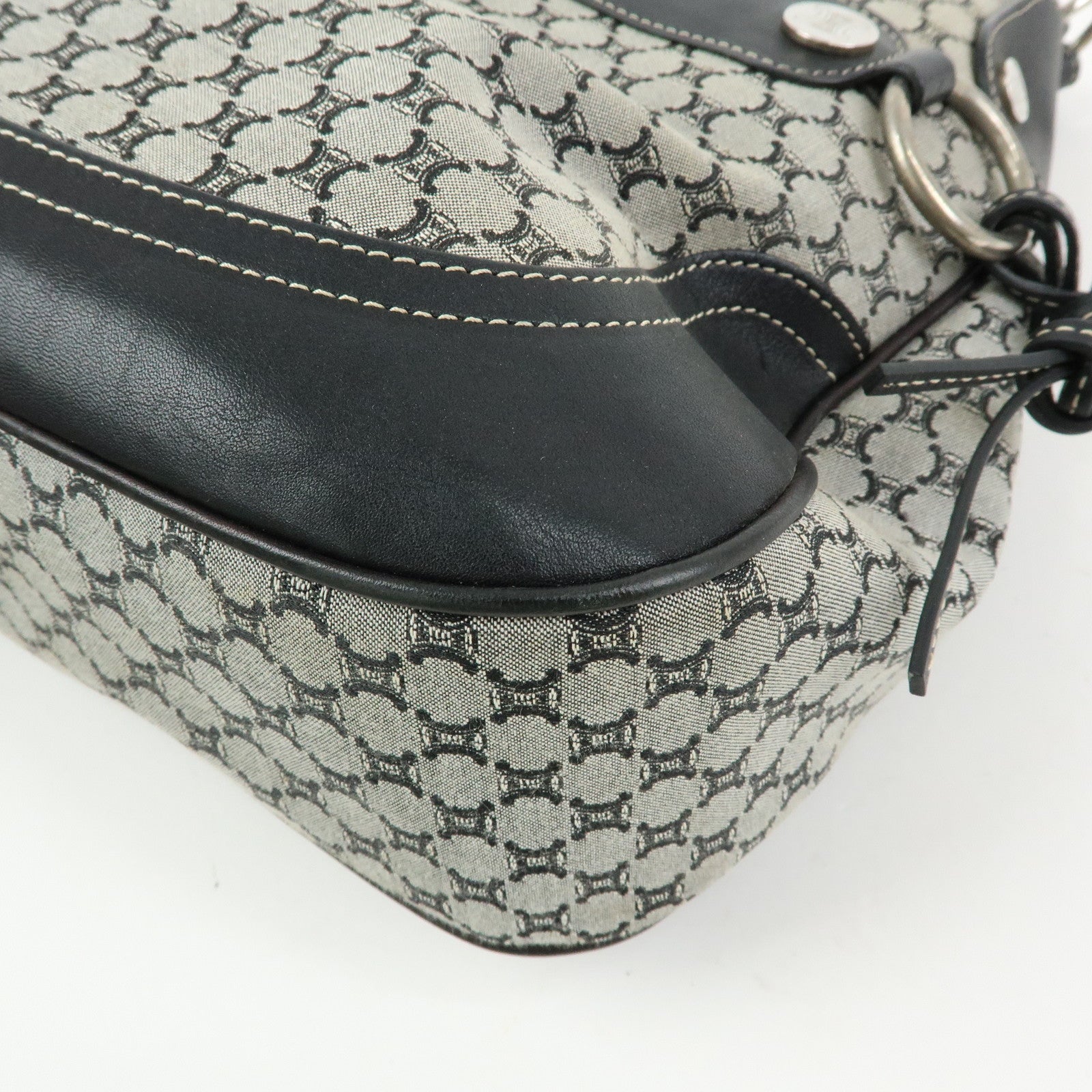CELINE Macadam Canvas Leather Shoulder Bag Hand Bag Black