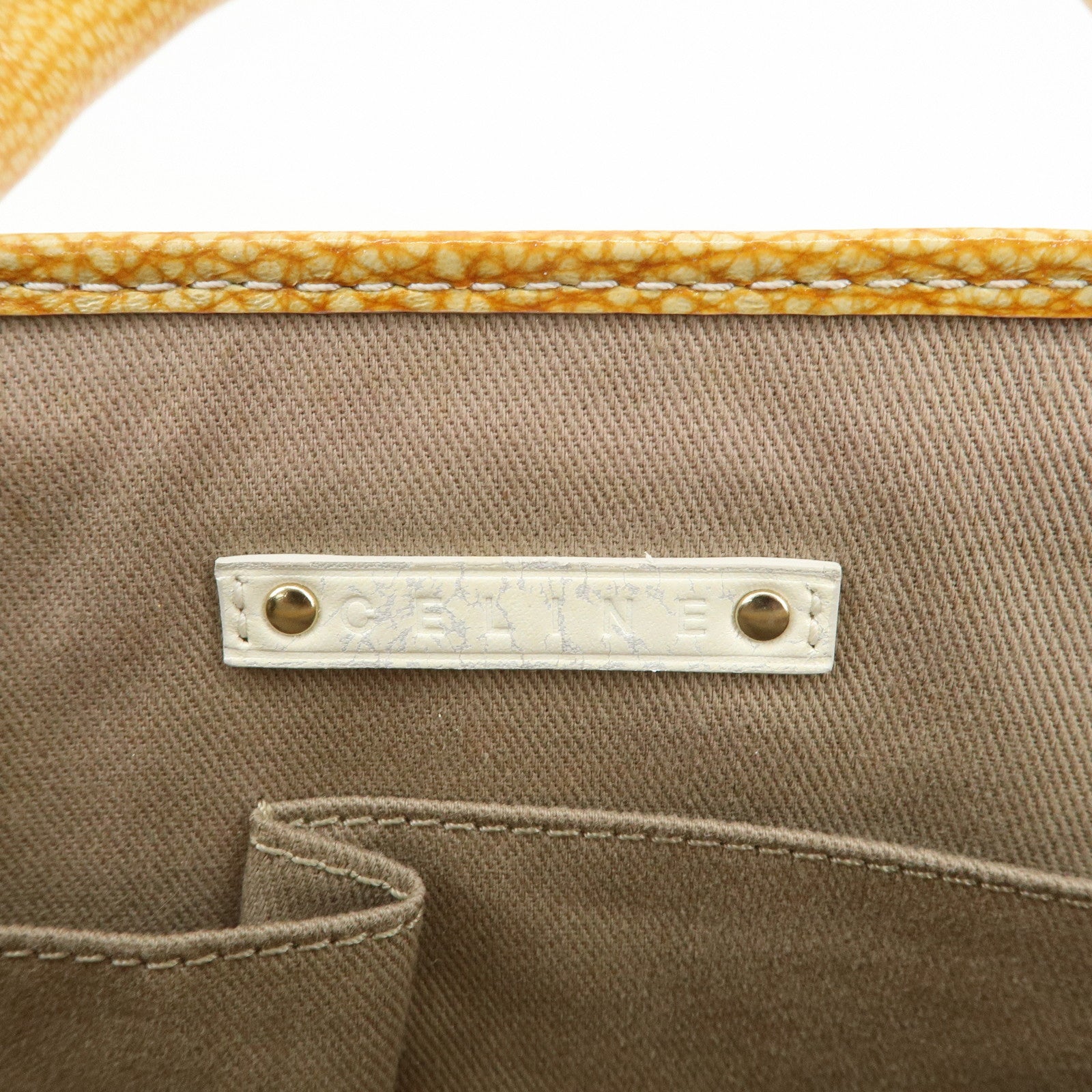 CELINE Macadam Boogie Canvas Leather Hand Bag Red Beige