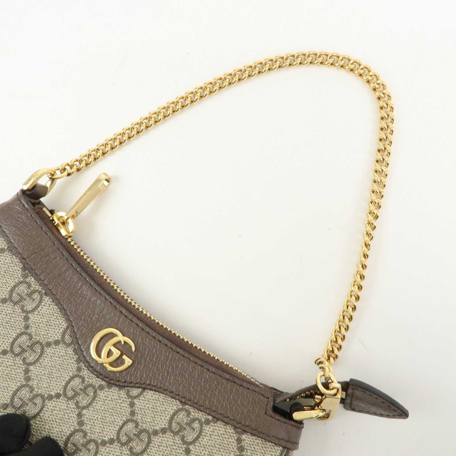 GUCCI Ophidia GG Supreme Leather Chain Pouch Hand Bag Brown 764960